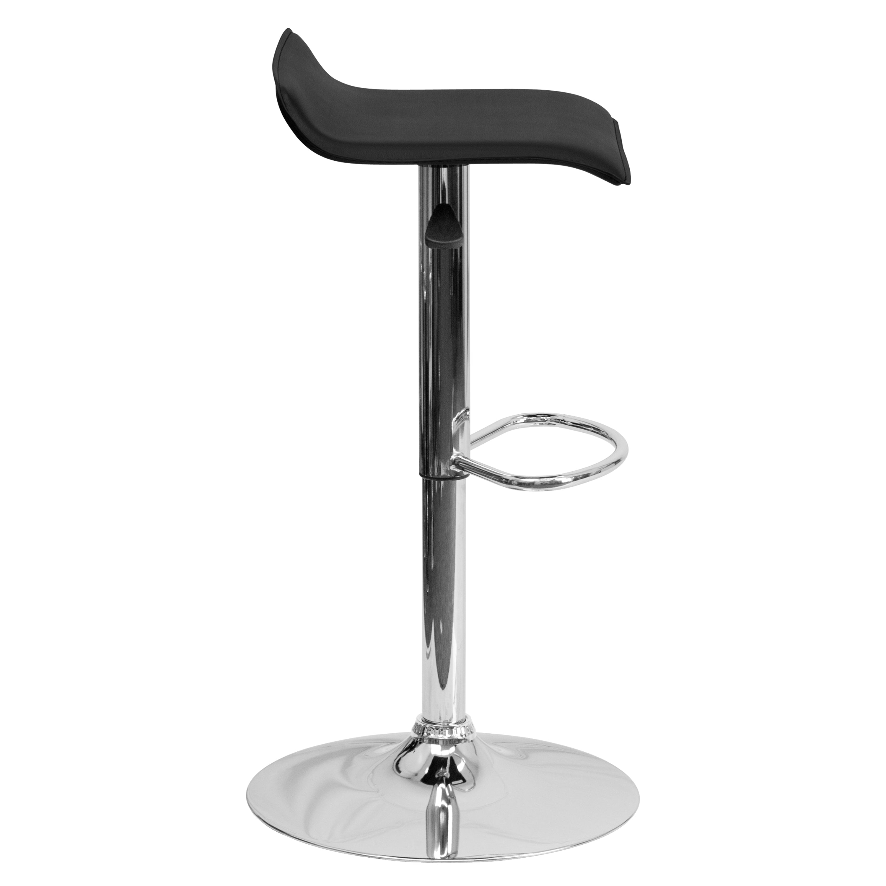 Contemporary Vinyl Adjustable Height Barstool with Solid Wave Seat and Chrome Base