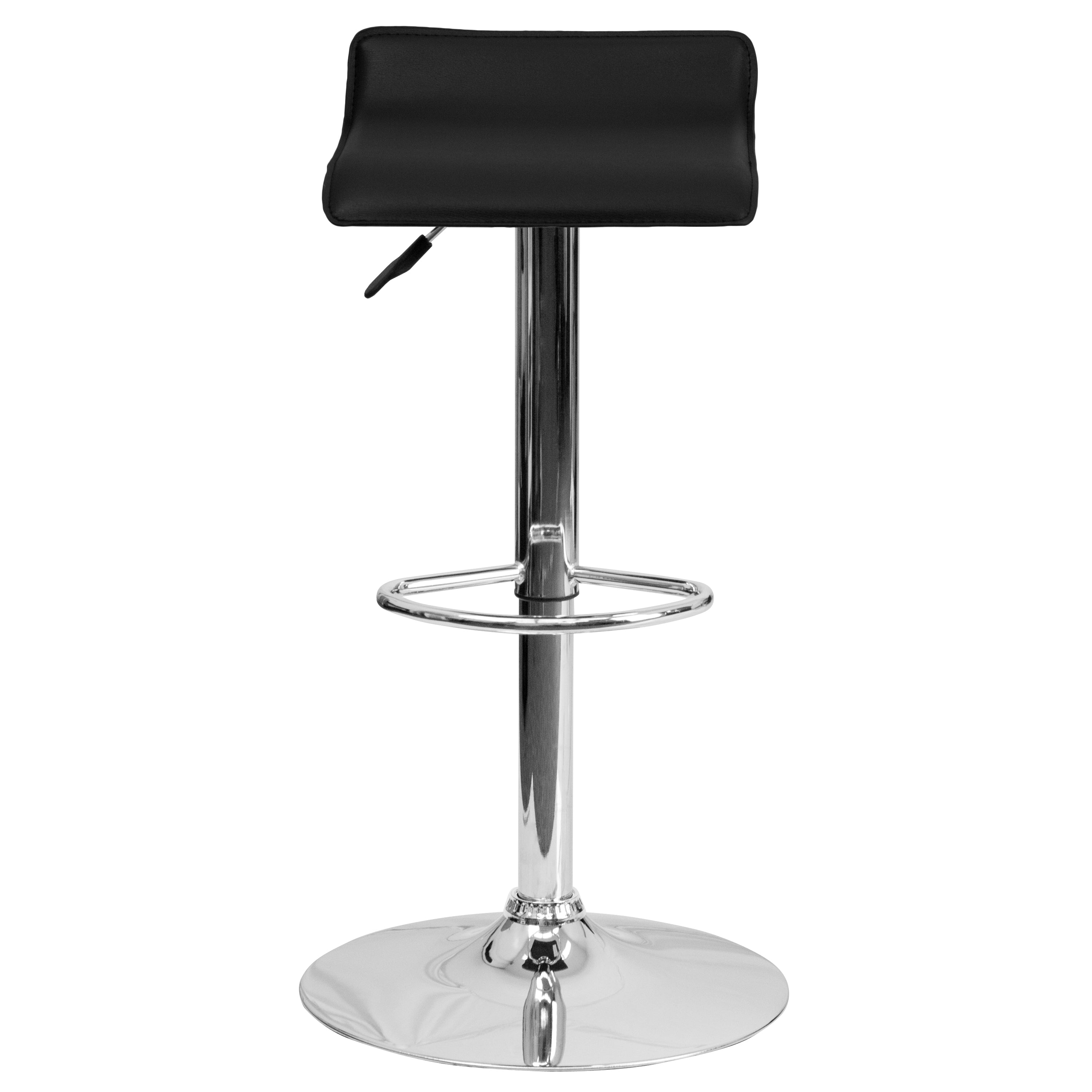 Contemporary Vinyl Adjustable Height Barstool with Solid Wave Seat and Chrome Base