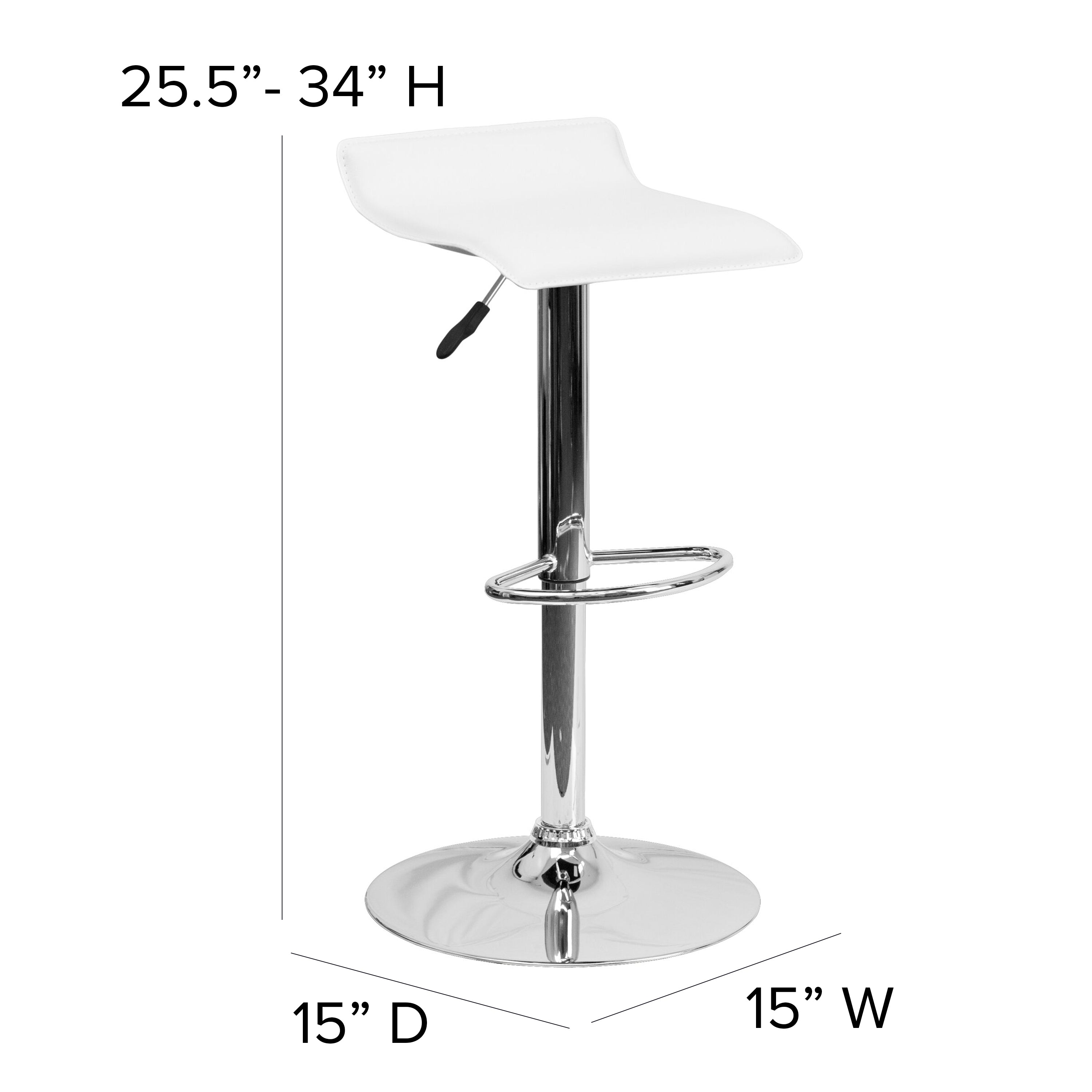 Contemporary Vinyl Adjustable Height Barstool with Solid Wave Seat and Chrome Base