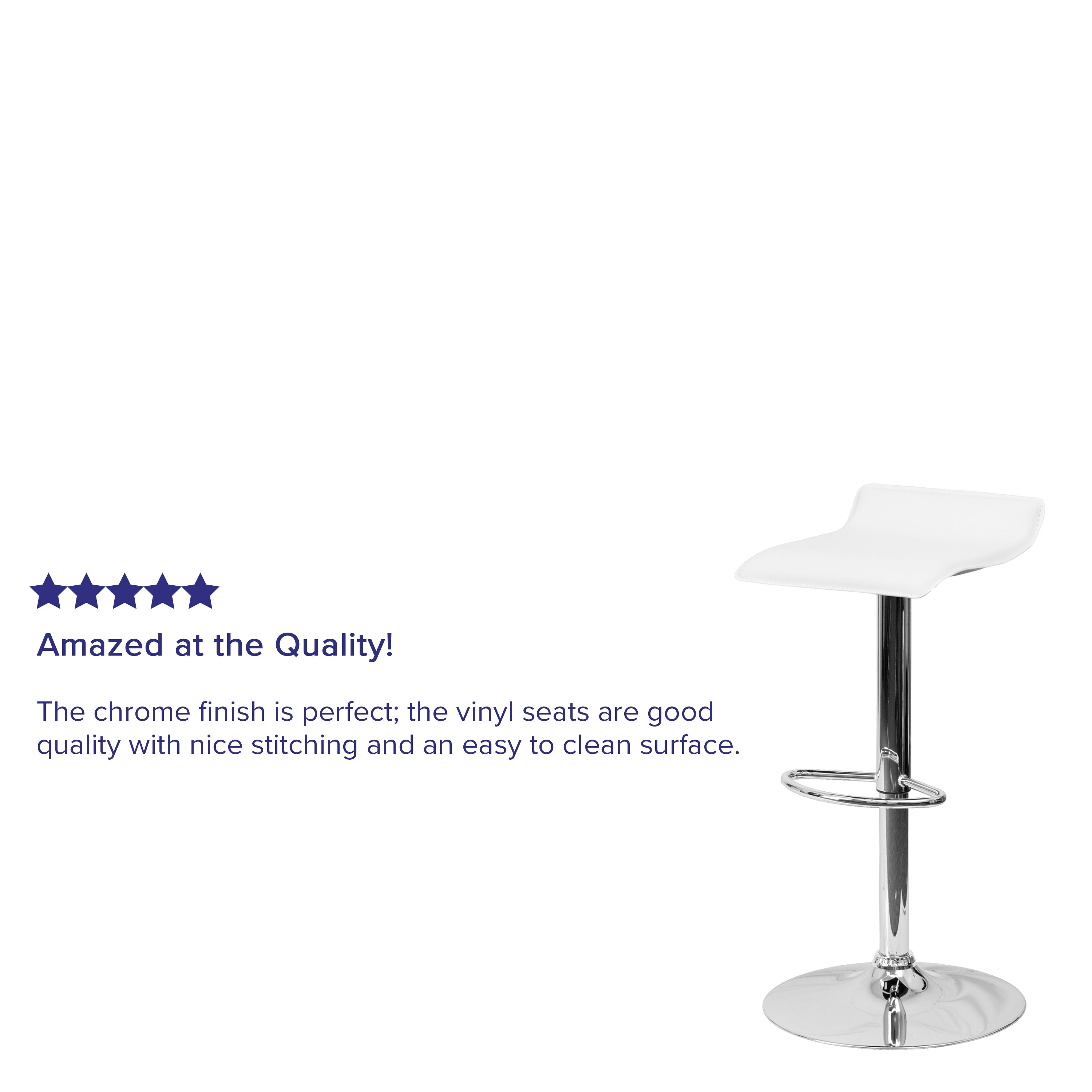 Contemporary Vinyl Adjustable Height Barstool with Solid Wave Seat and Chrome Base
