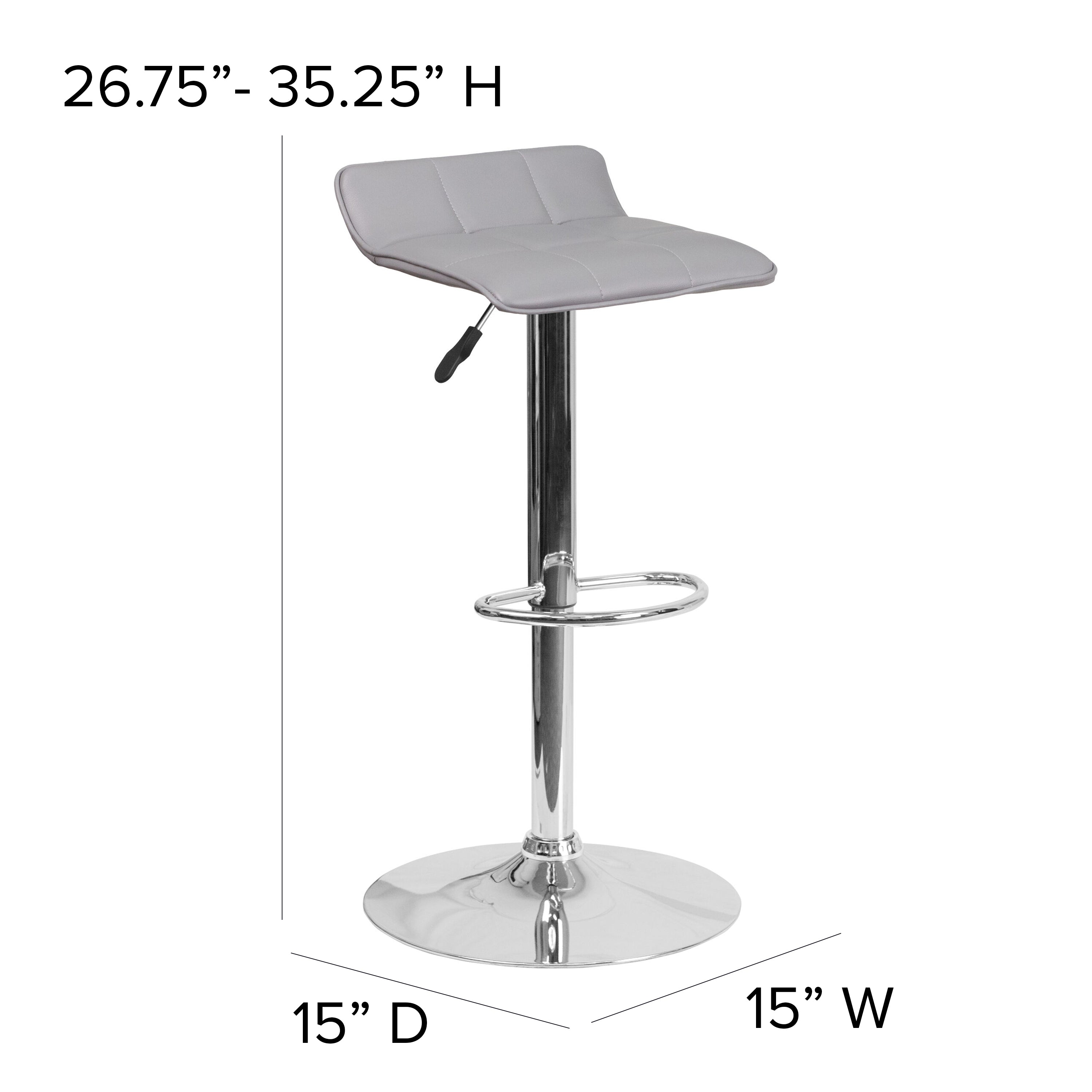 Contemporary Vinyl Adjustable Height Barstool with Quilted Wave Seat and Chrome Base