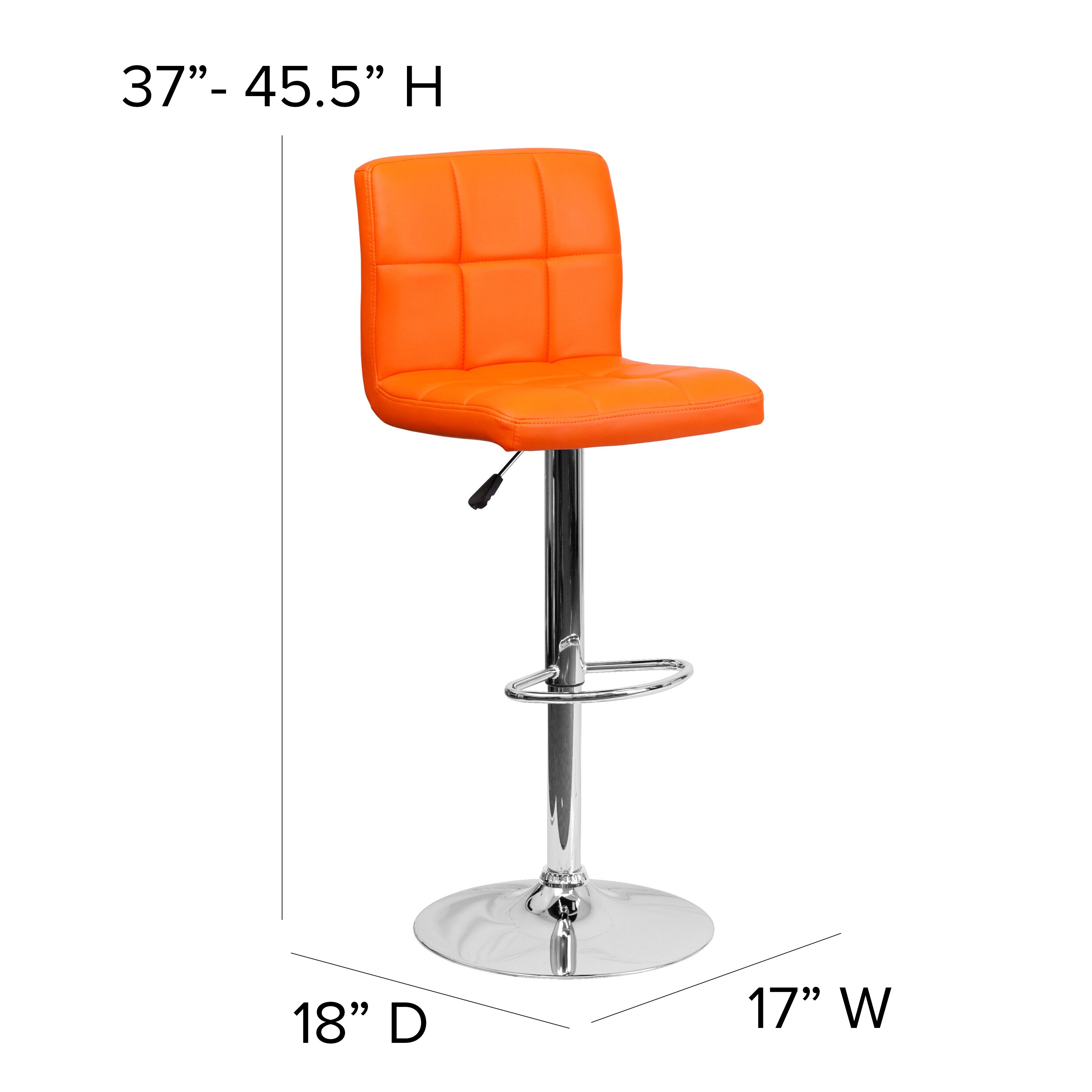 Contemporary Quilted Vinyl Adjustable Height Barstool with Chrome Base