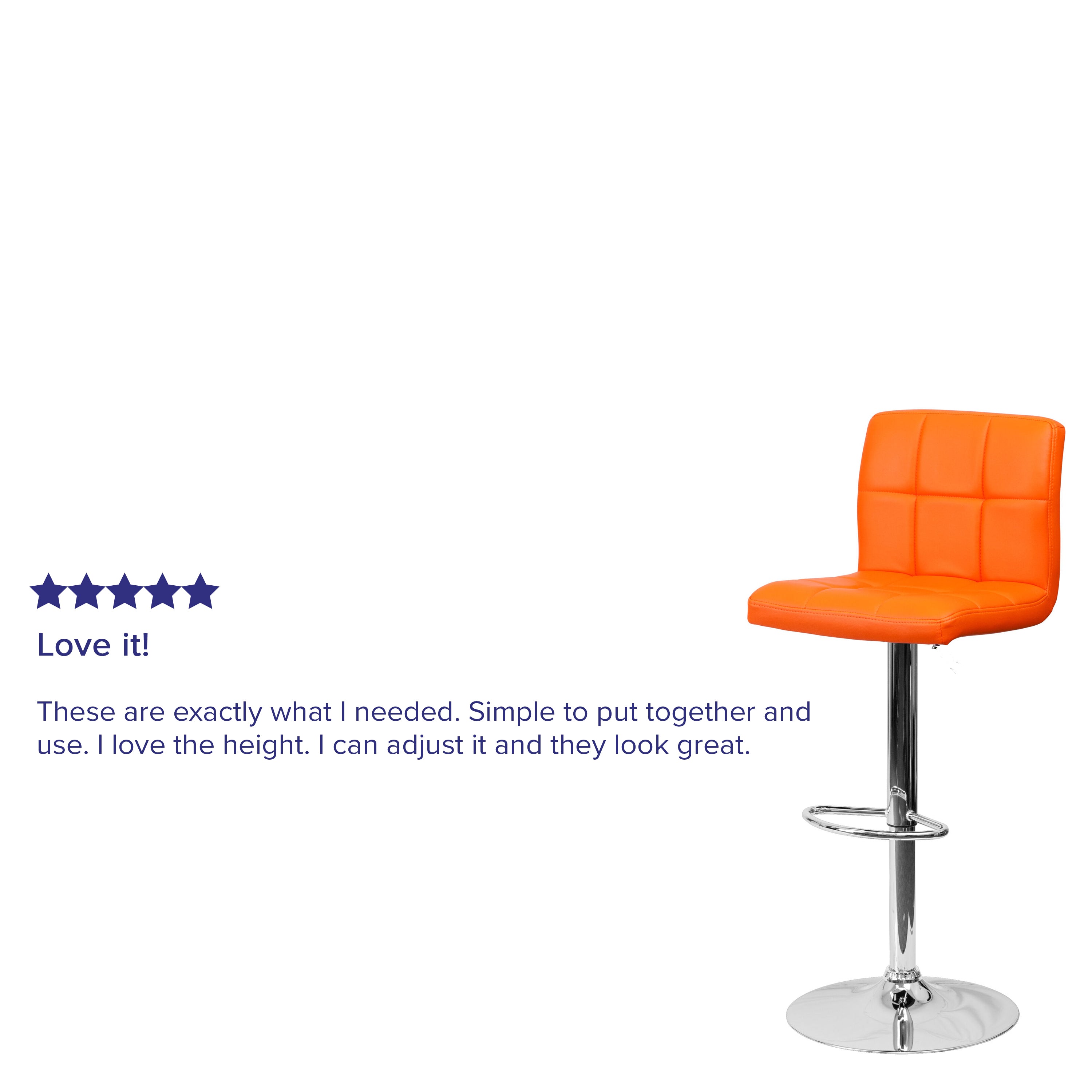 Contemporary Quilted Vinyl Adjustable Height Barstool with Chrome Base