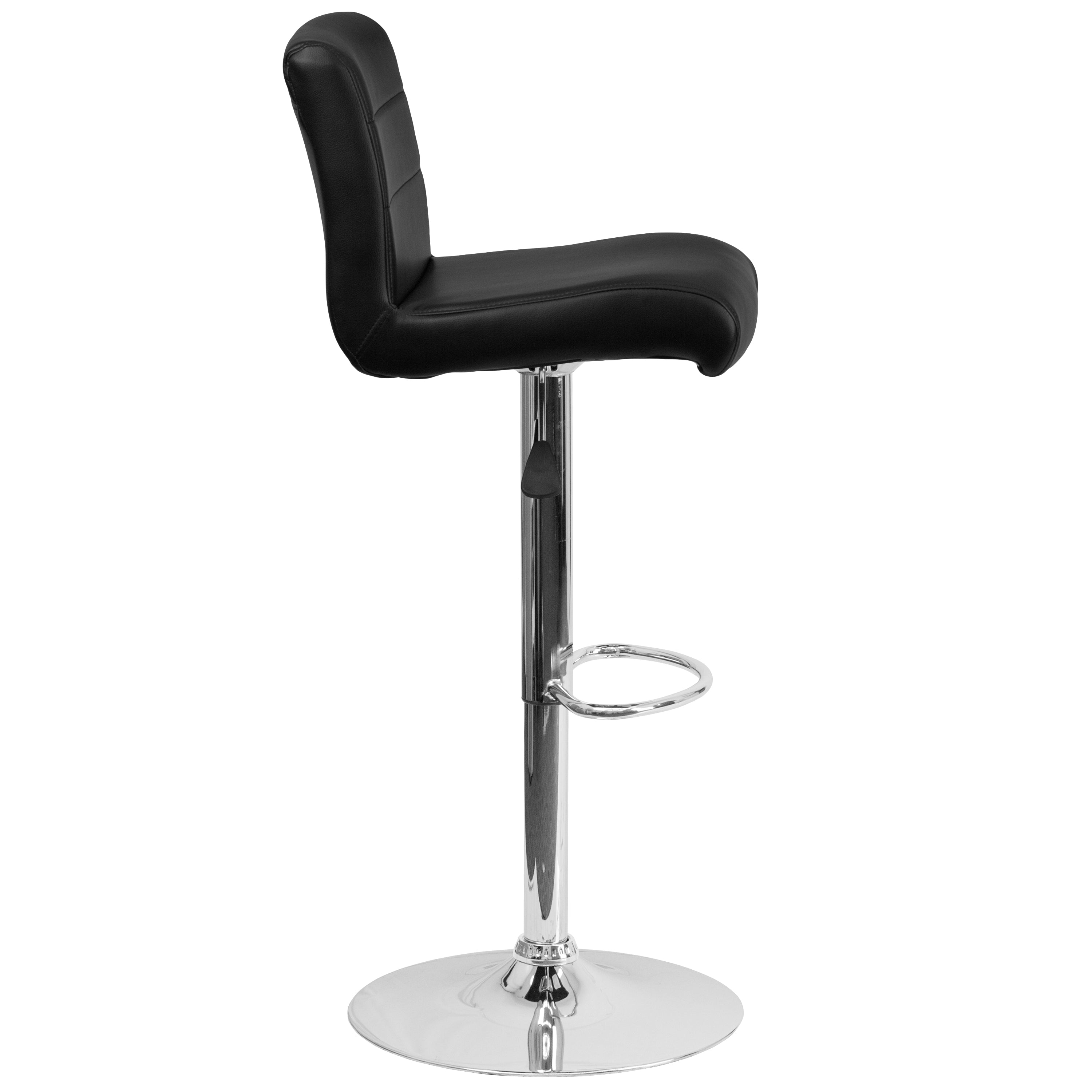 Contemporary Vinyl Adjustable Height Barstool with Rolled Seat and Chrome Base