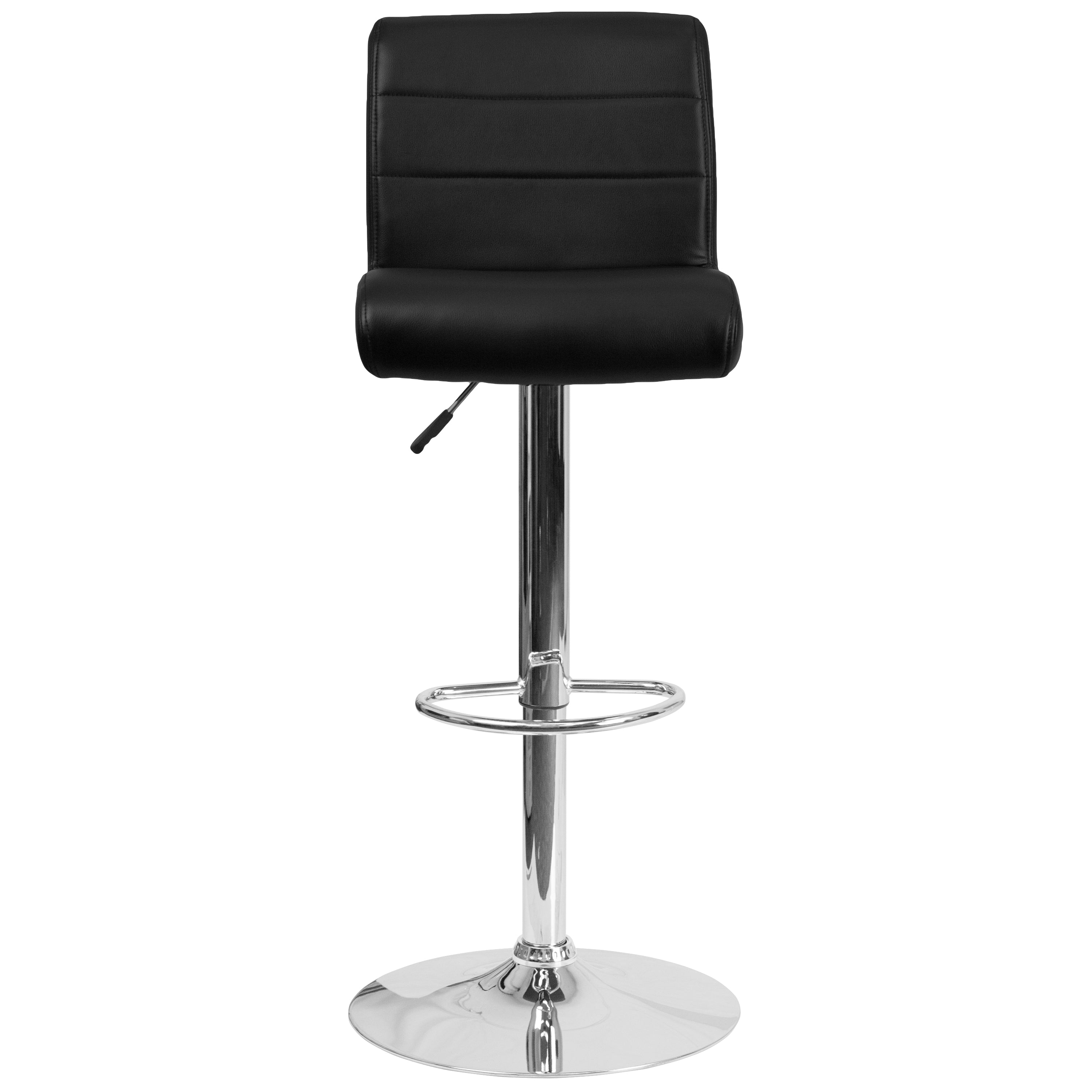 Contemporary Vinyl Adjustable Height Barstool with Rolled Seat and Chrome Base