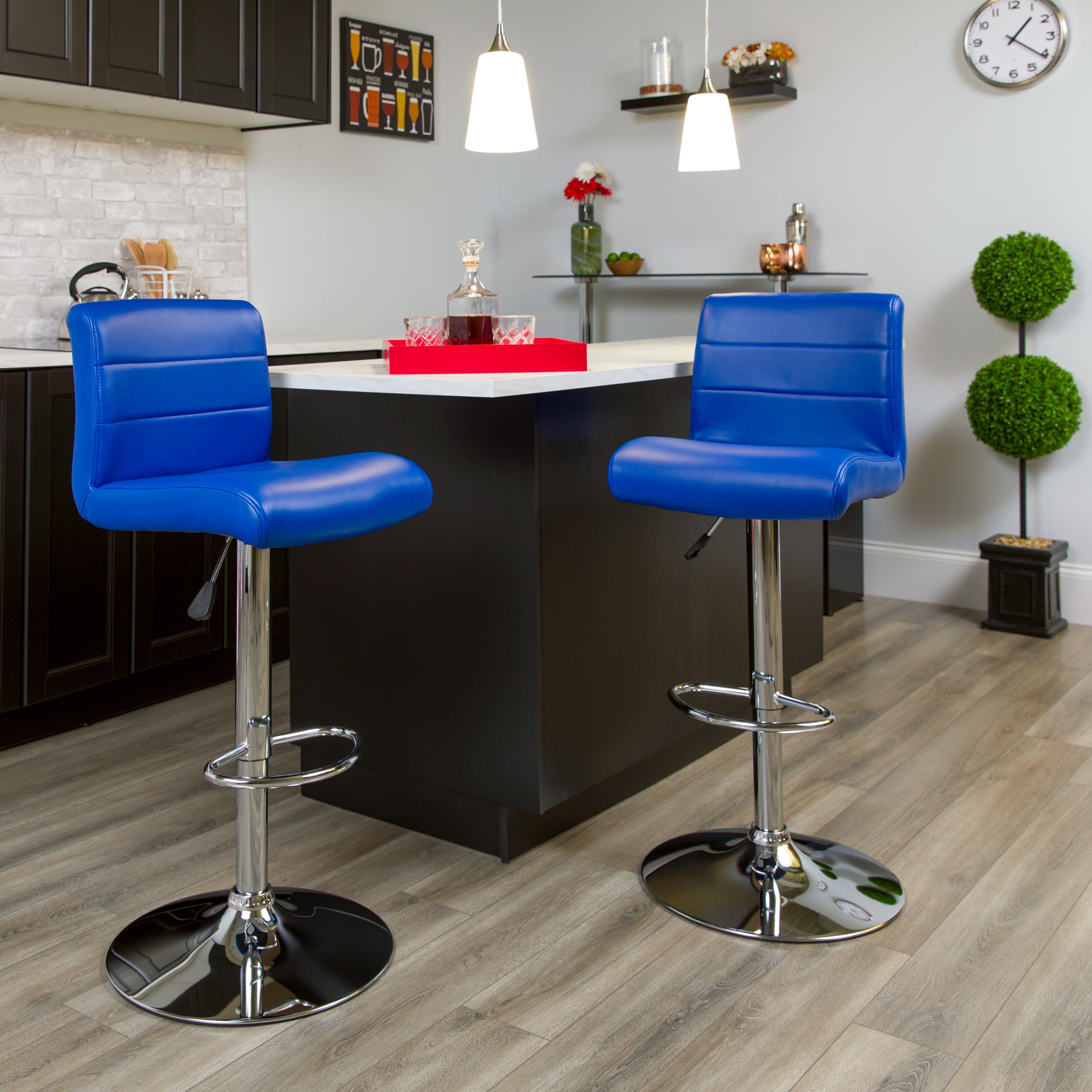Contemporary Vinyl Adjustable Height Barstool with Rolled Seat and Chrome Base-Bar Stool-Flash Furniture-Wall2Wall Furnishings