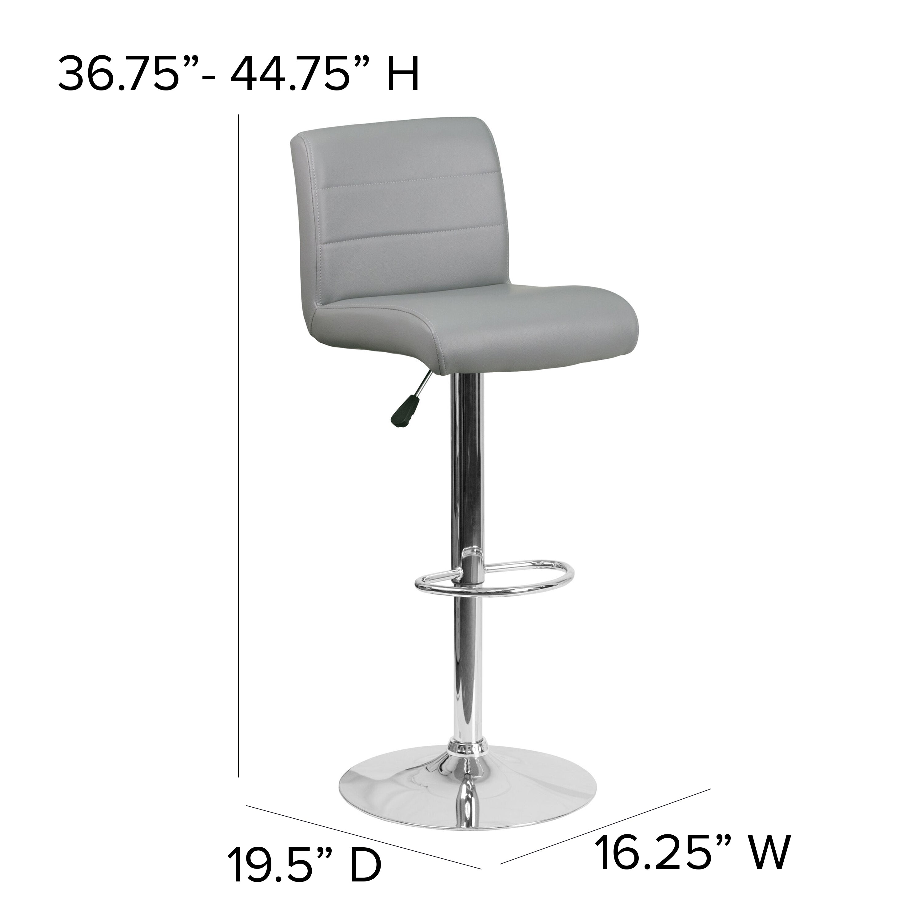 Contemporary Vinyl Adjustable Height Barstool with Rolled Seat and Chrome Base