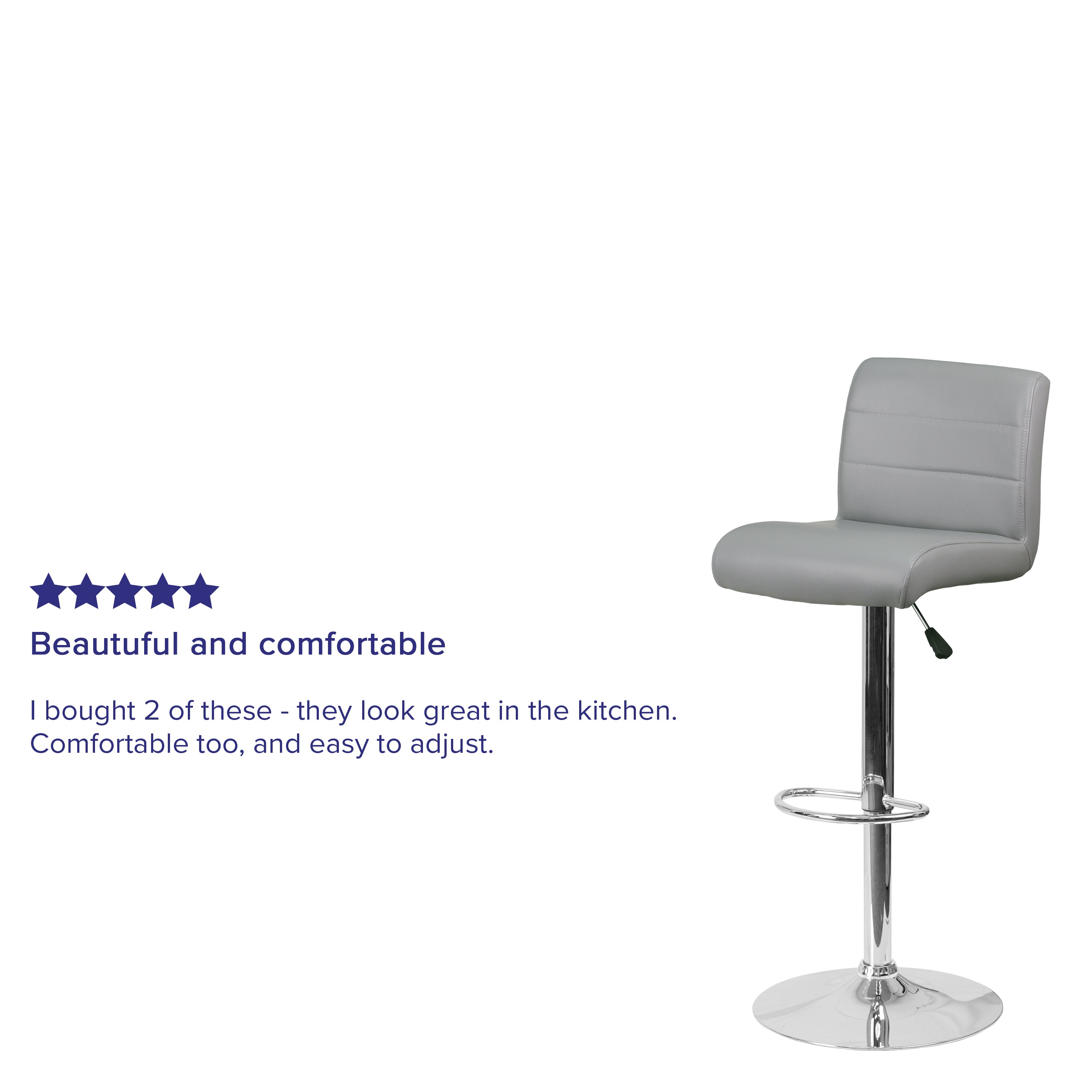 Contemporary Vinyl Adjustable Height Barstool with Rolled Seat and Chrome Base