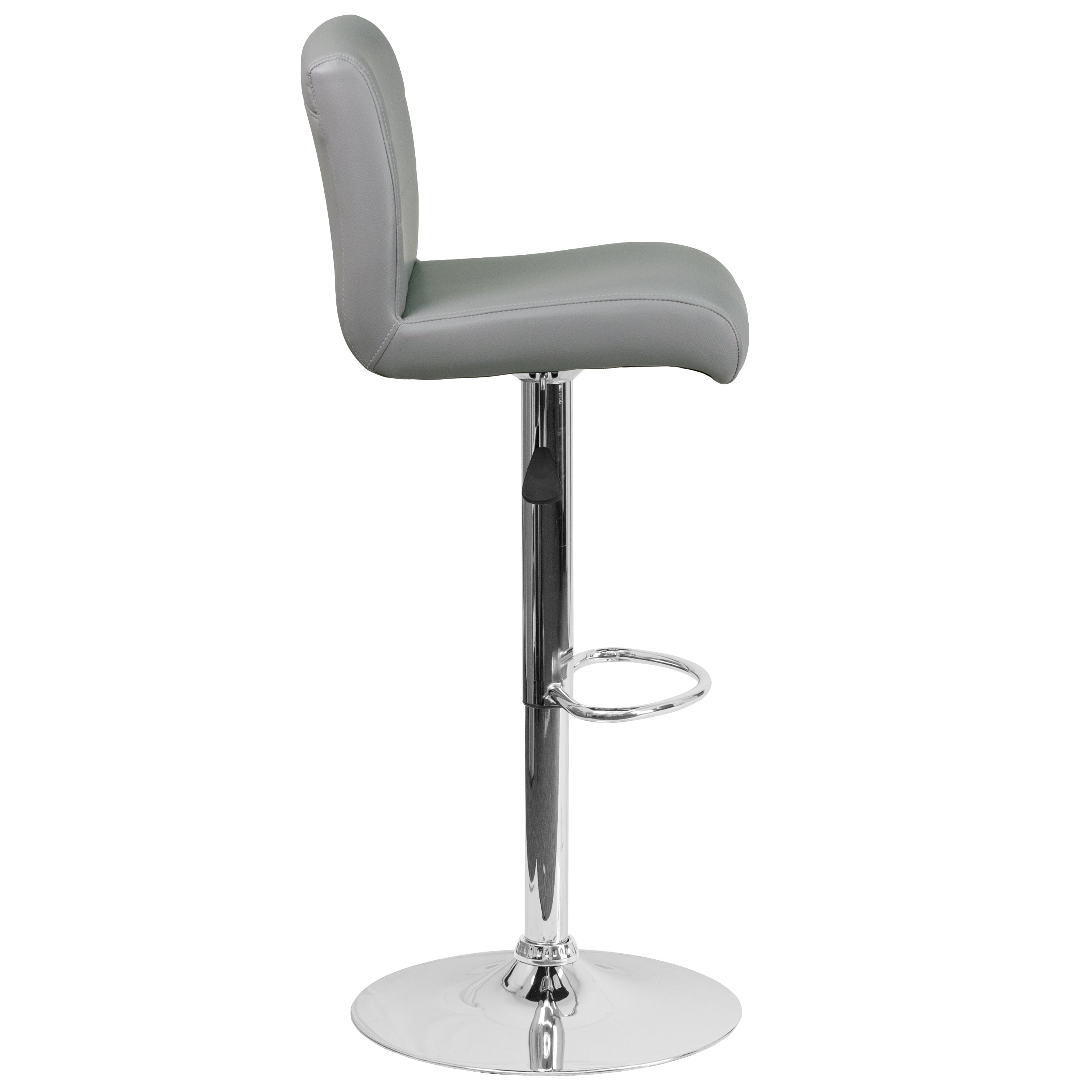 Contemporary Vinyl Adjustable Height Barstool with Rolled Seat and Chrome Base