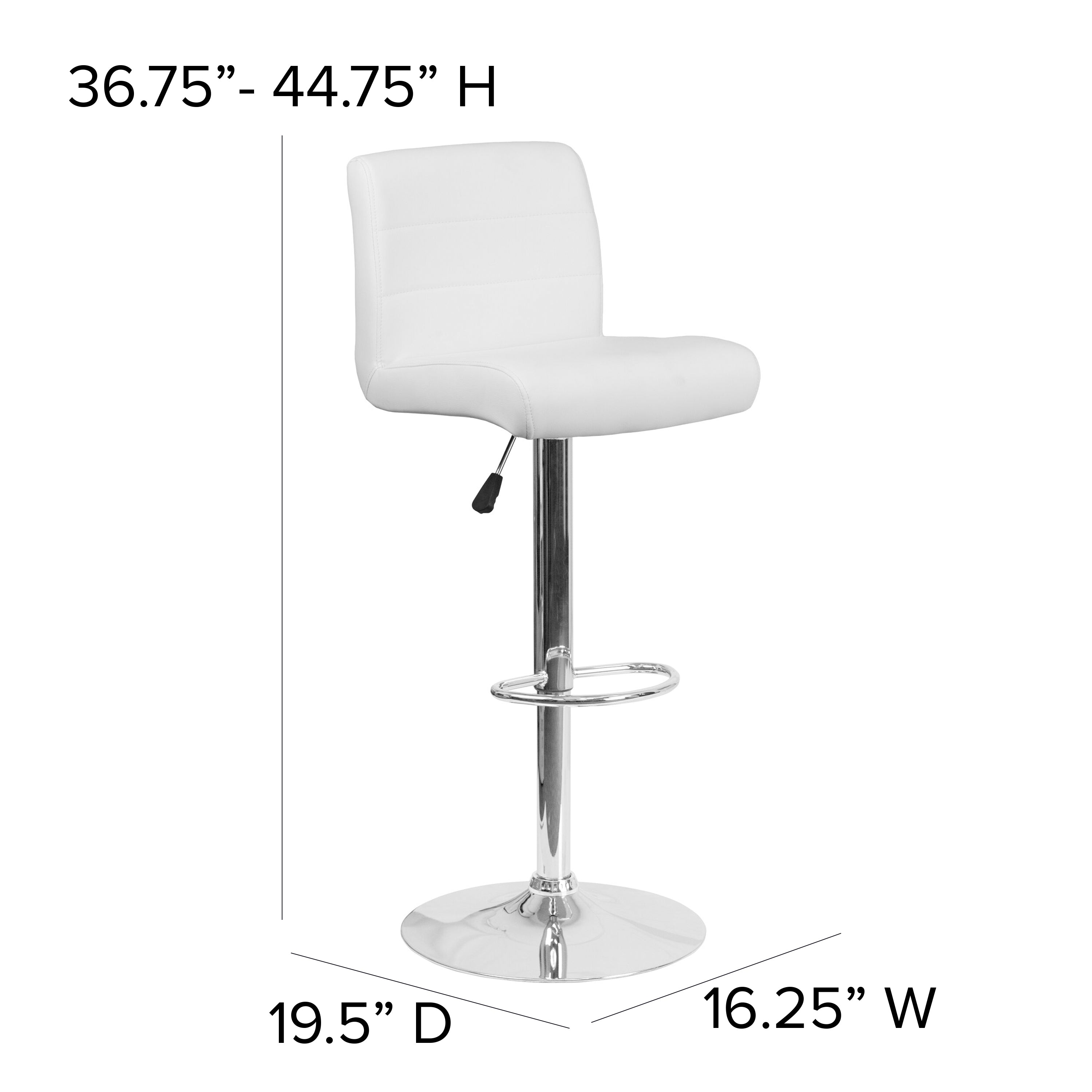 Contemporary Vinyl Adjustable Height Barstool with Rolled Seat and Chrome Base