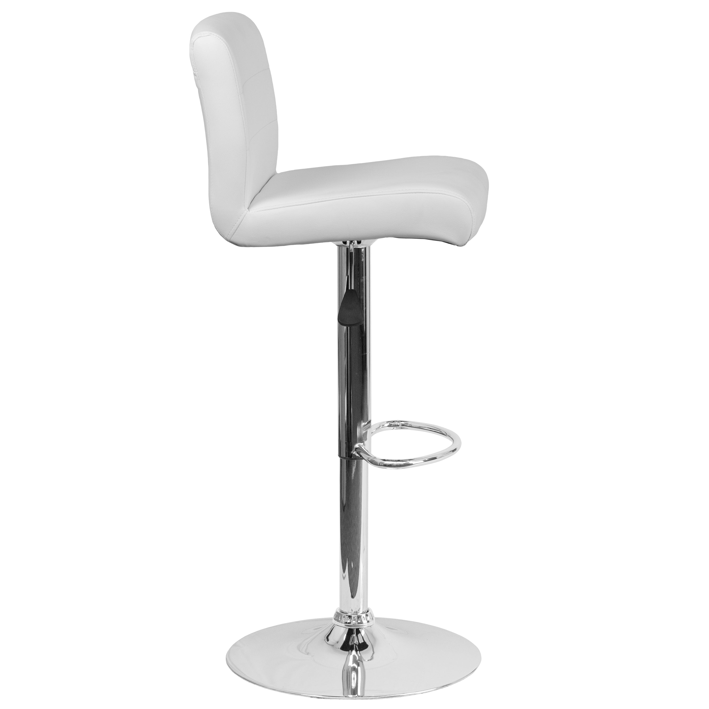 Contemporary Vinyl Adjustable Height Barstool with Rolled Seat and Chrome Base