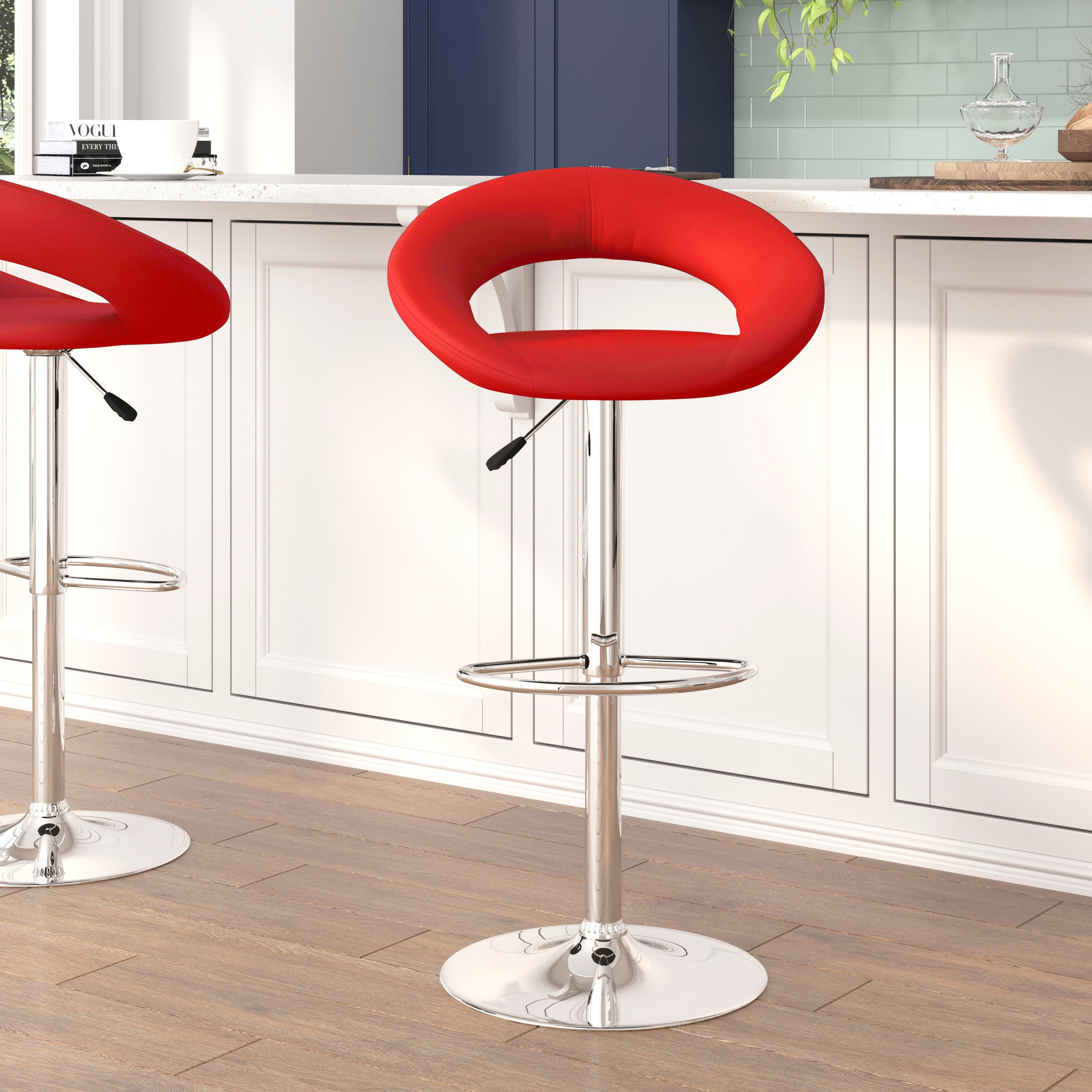 Contemporary Vinyl Rounded Orbit-Style Back Adjustable Height Barstool with Chrome Base-Bar Stool-Flash Furniture-Wall2Wall Furnishings