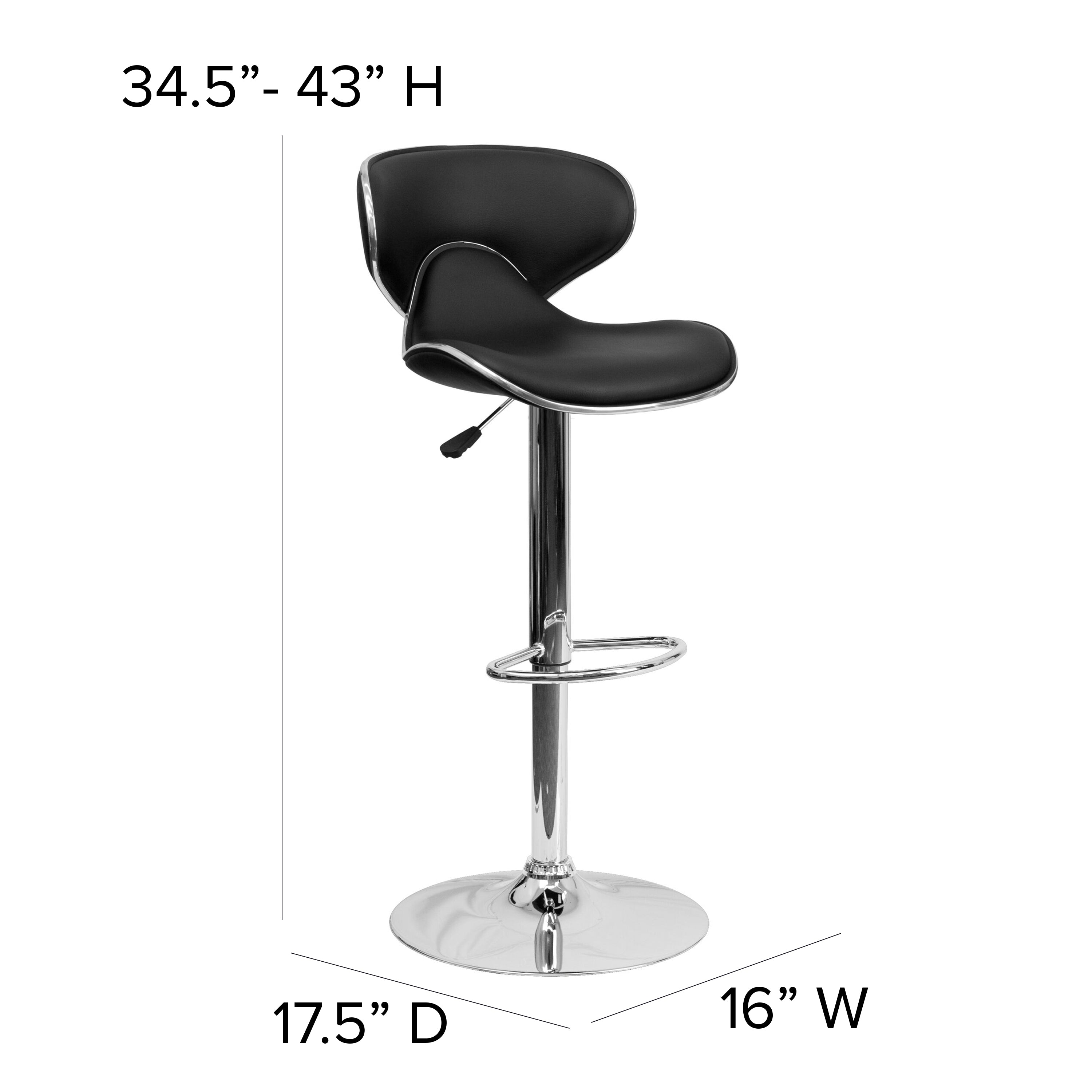 Contemporary Cozy Mid-Back Vinyl Adjustable Height Barstool with Chrome Base