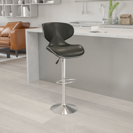Contemporary Cozy Mid-Back Vinyl Adjustable Height Barstool with Chrome Base
