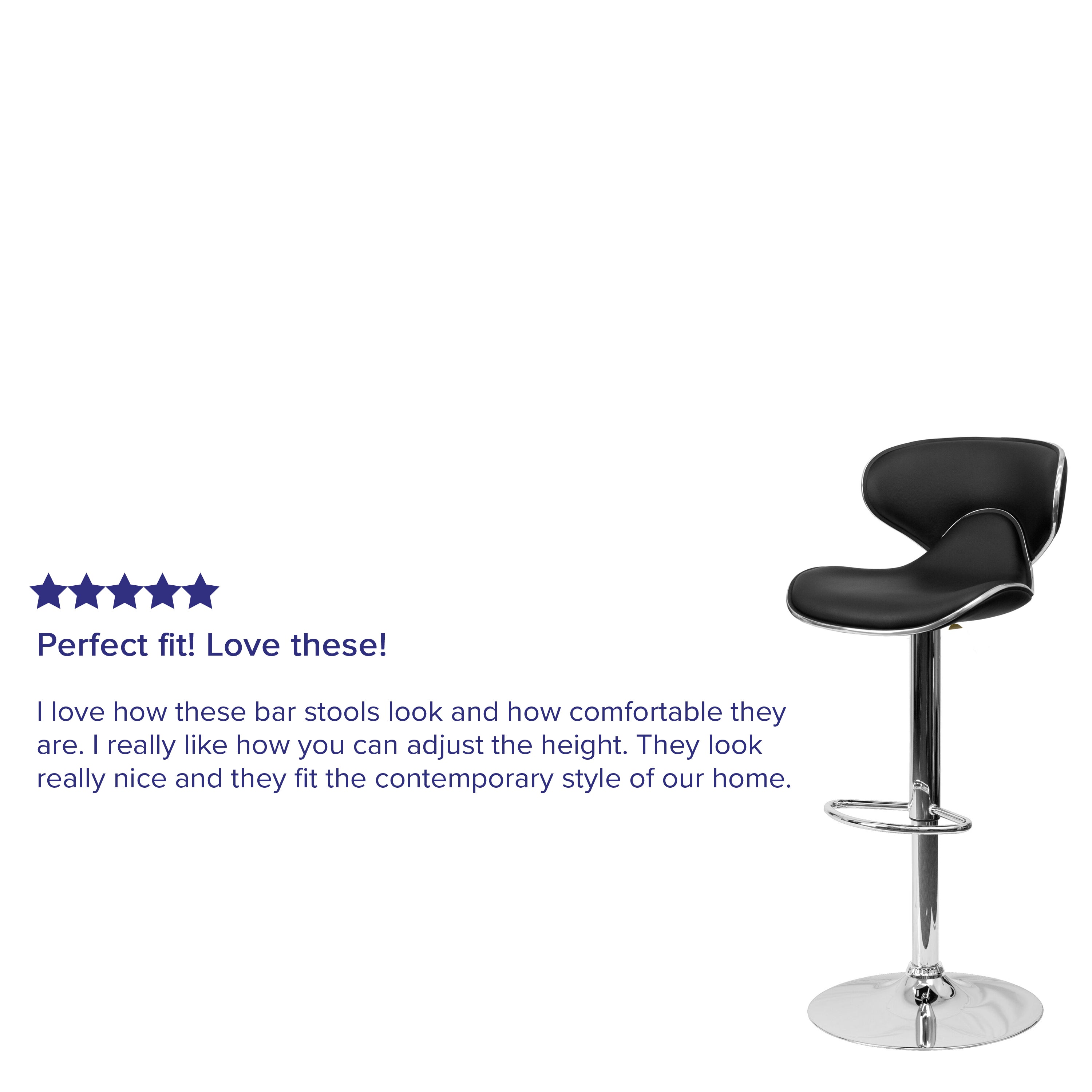 Contemporary Cozy Mid-Back Vinyl Adjustable Height Barstool with Chrome Base