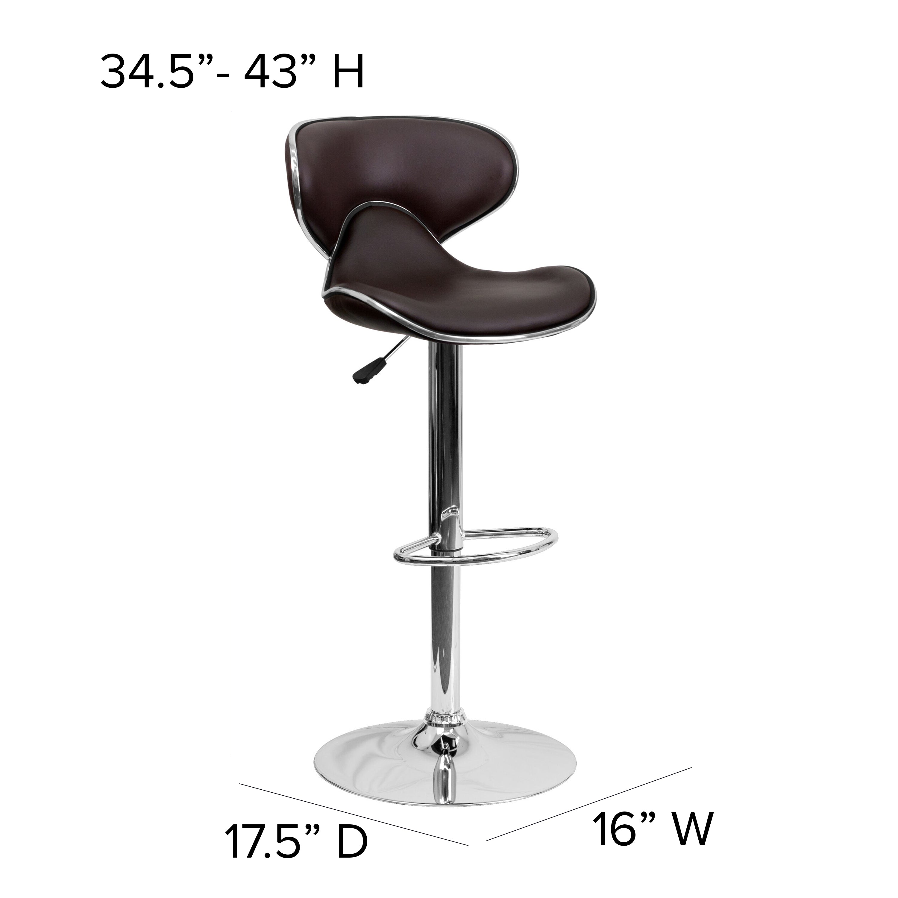 Contemporary Cozy Mid-Back Vinyl Adjustable Height Barstool with Chrome Base