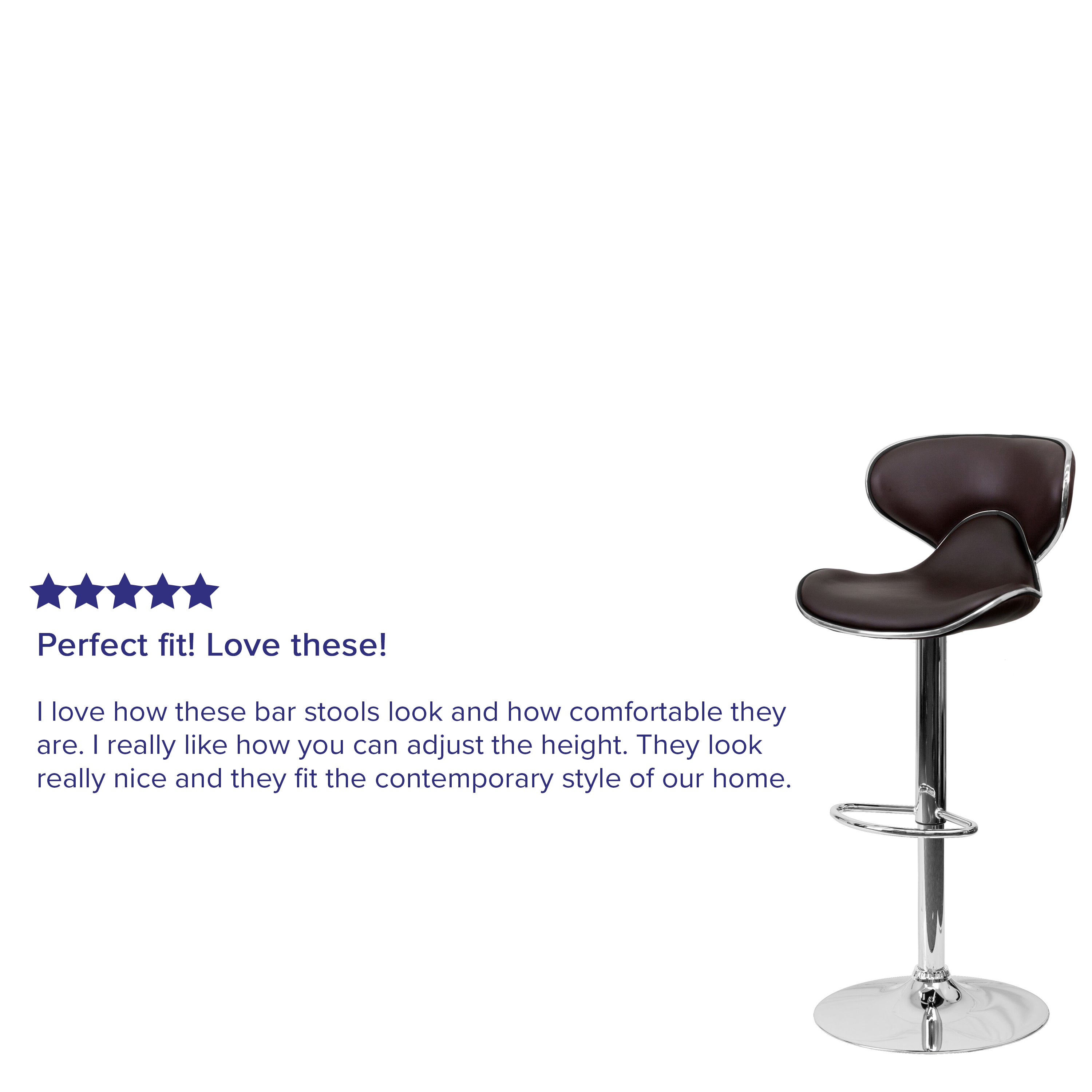 Contemporary Cozy Mid-Back Vinyl Adjustable Height Barstool with Chrome Base