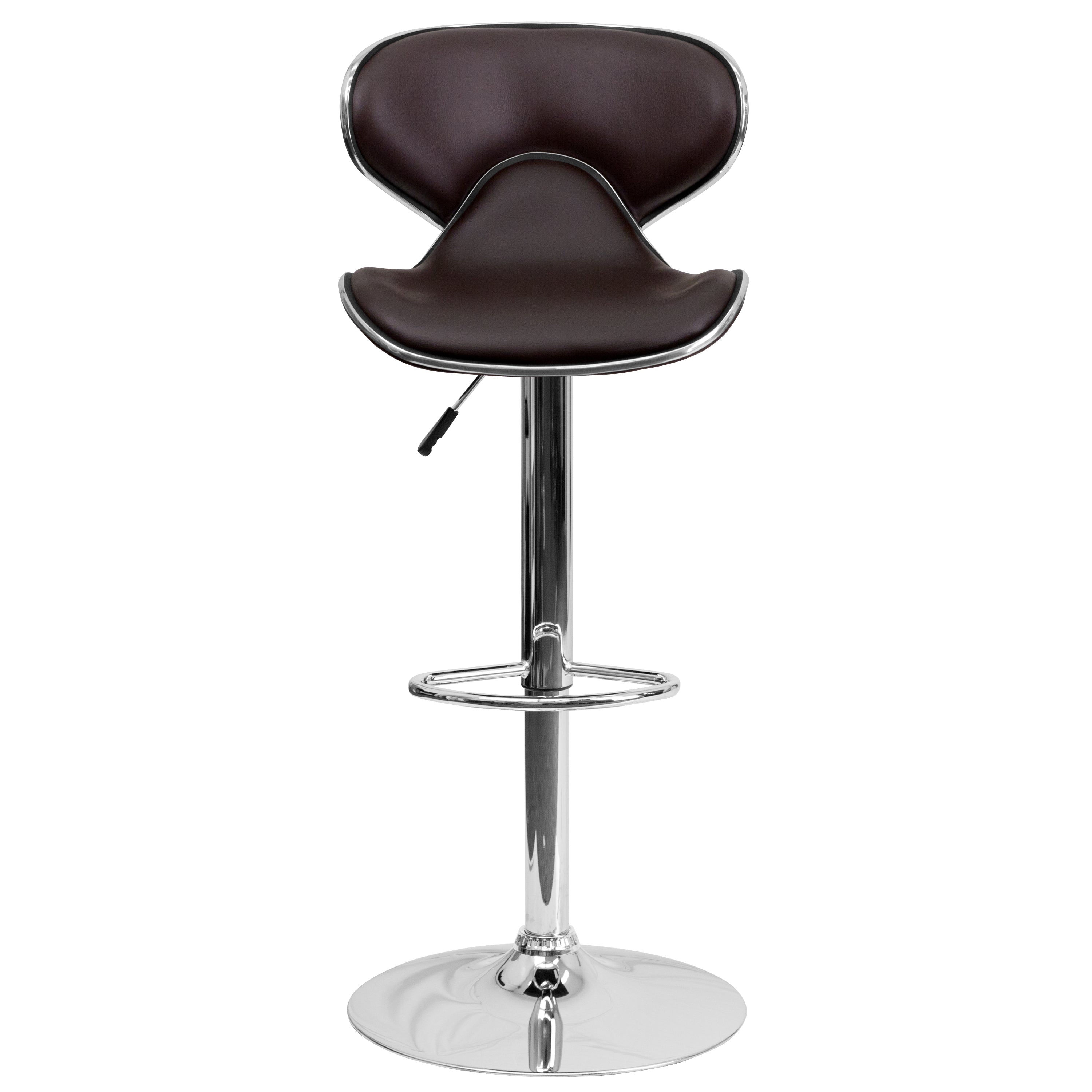 Contemporary Cozy Mid-Back Vinyl Adjustable Height Barstool with Chrome Base
