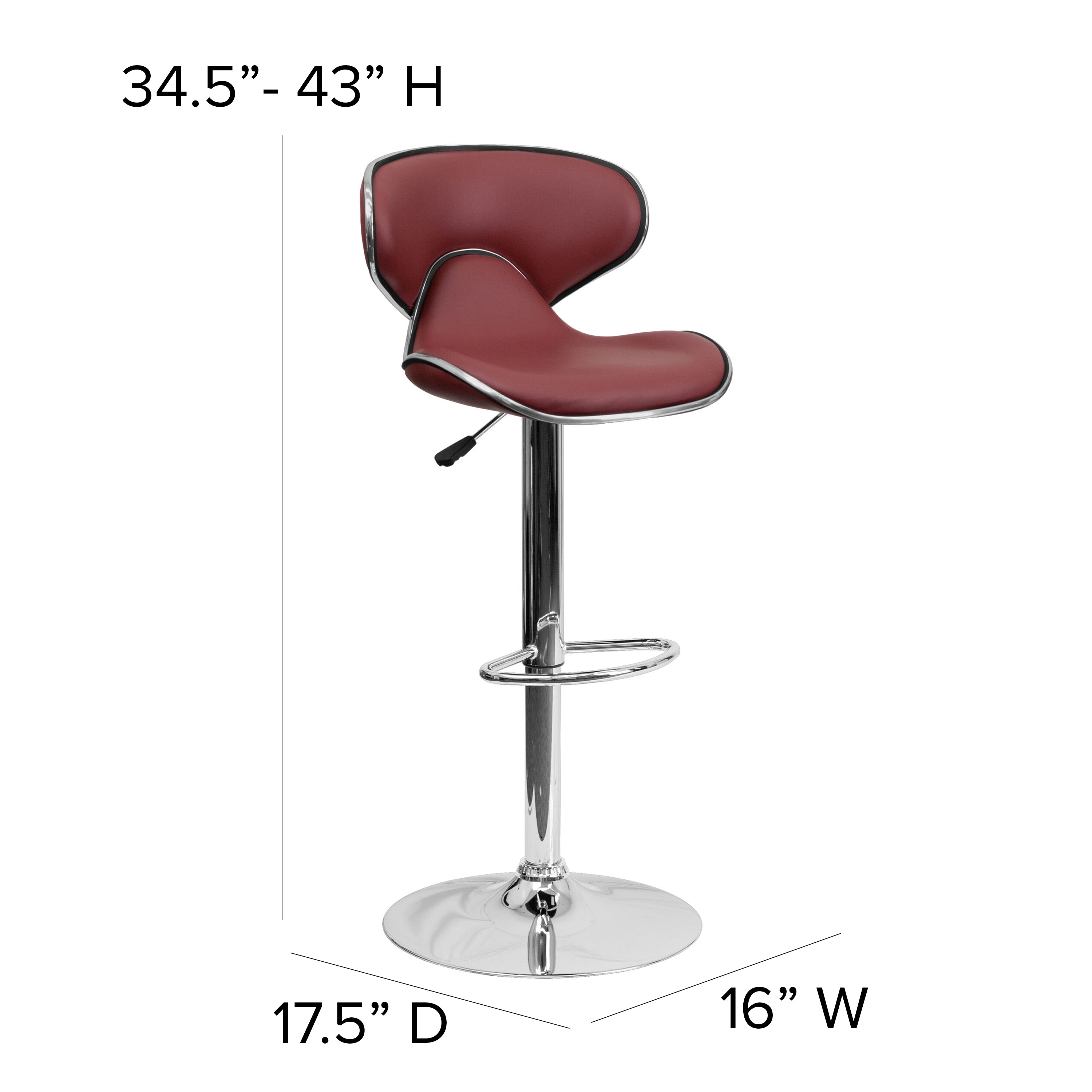 Contemporary Cozy Mid-Back Vinyl Adjustable Height Barstool with Chrome Base