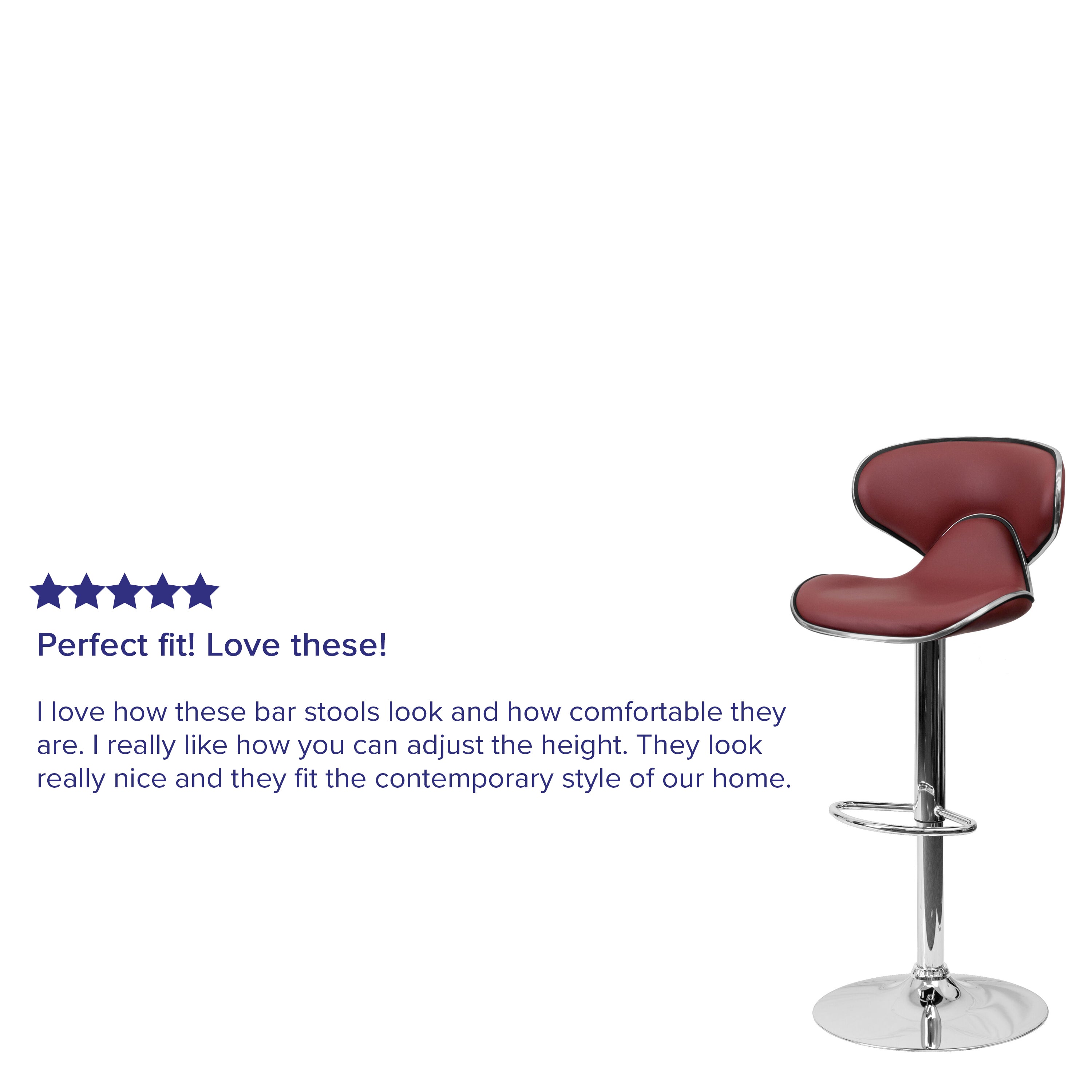 Contemporary Cozy Mid-Back Vinyl Adjustable Height Barstool with Chrome Base