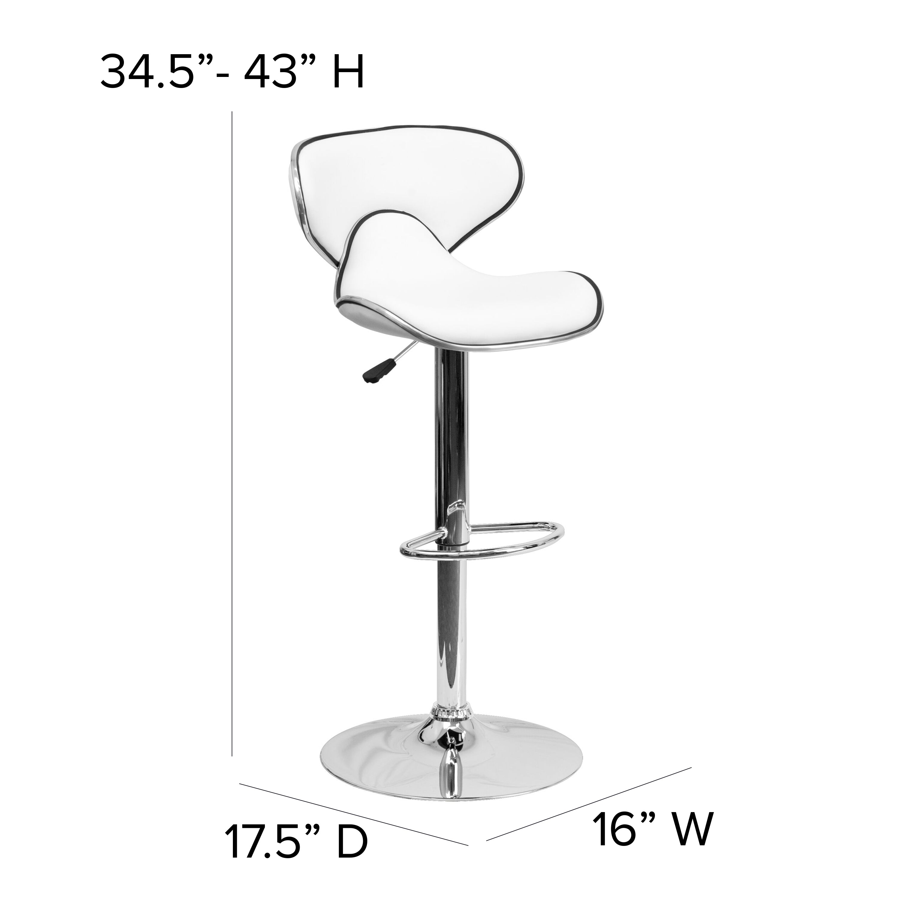 Contemporary Cozy Mid-Back Vinyl Adjustable Height Barstool with Chrome Base
