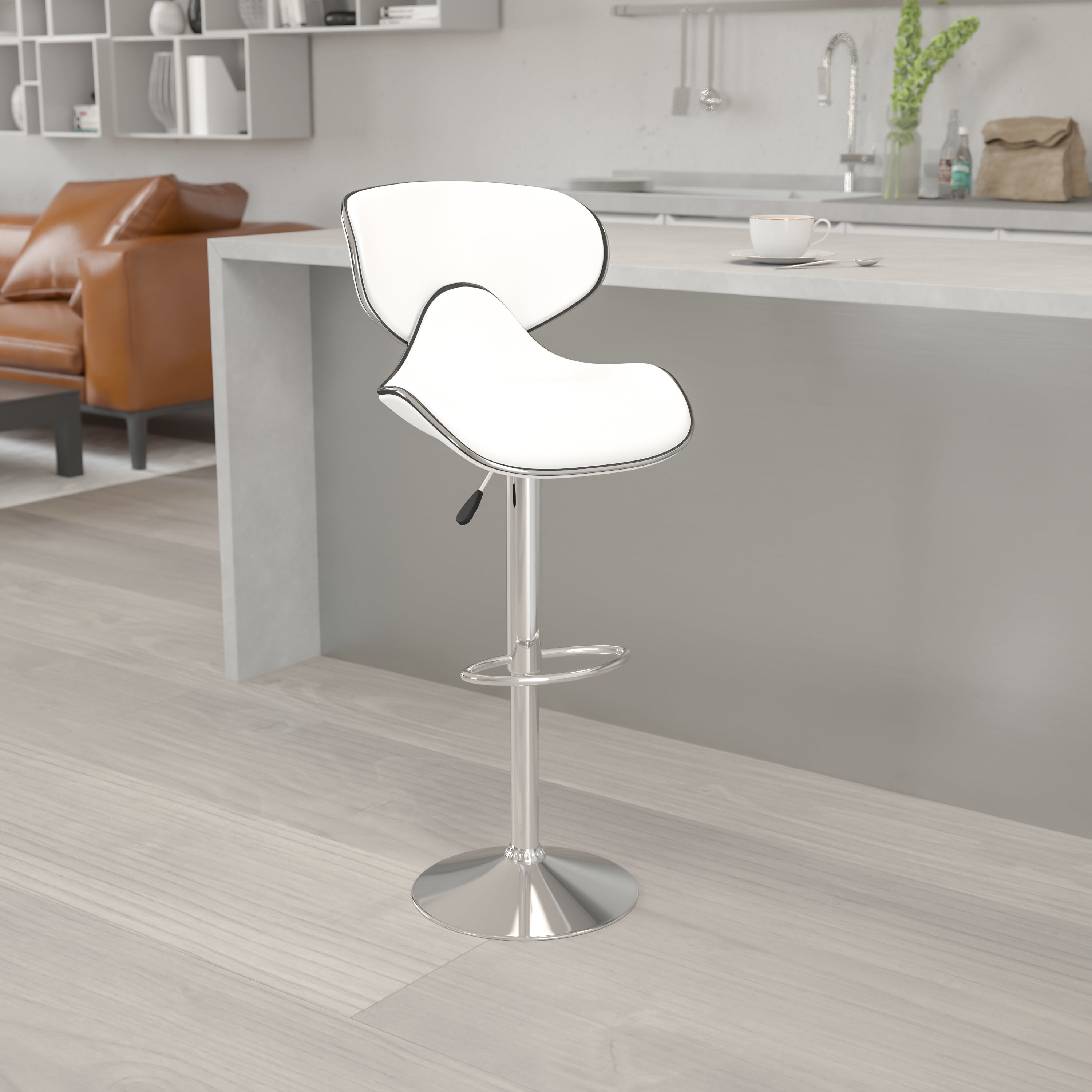 Contemporary Cozy Mid-Back Vinyl Adjustable Height Barstool with Chrome Base
