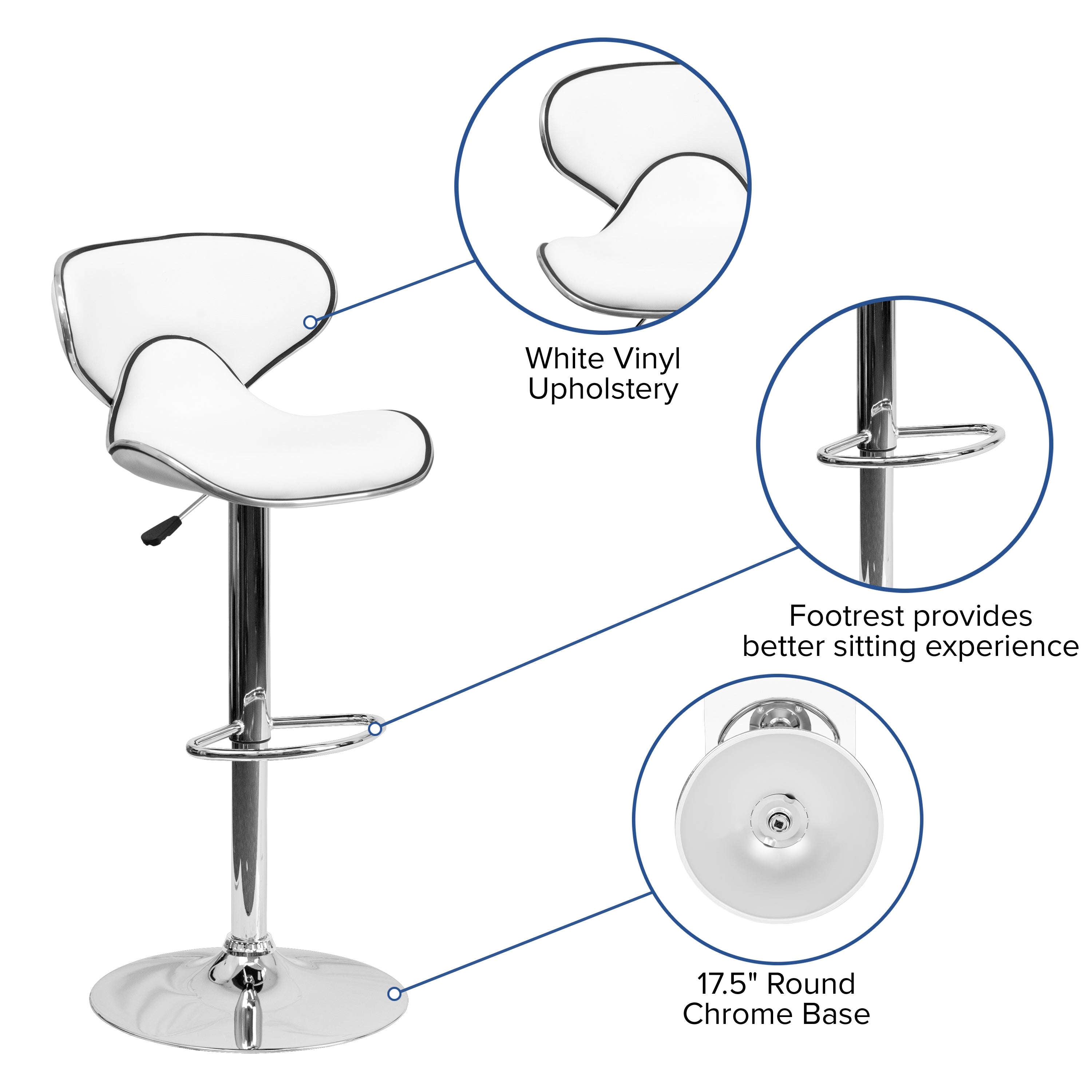 Contemporary Cozy Mid-Back Vinyl Adjustable Height Barstool with Chrome Base