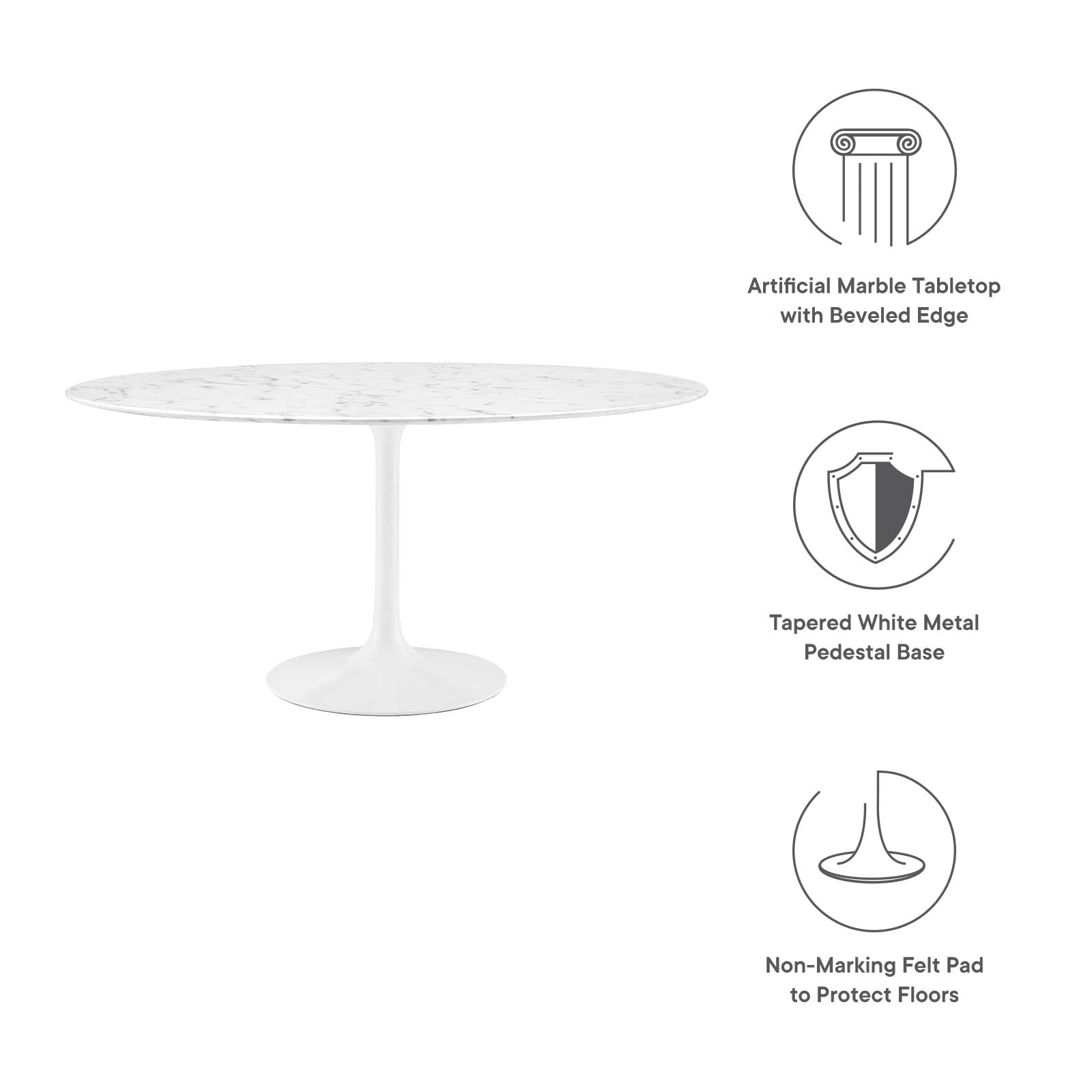 Lippa 60" Round Artificial Marble Dining Table-Dining Table-Modway-Wall2Wall Furnishings