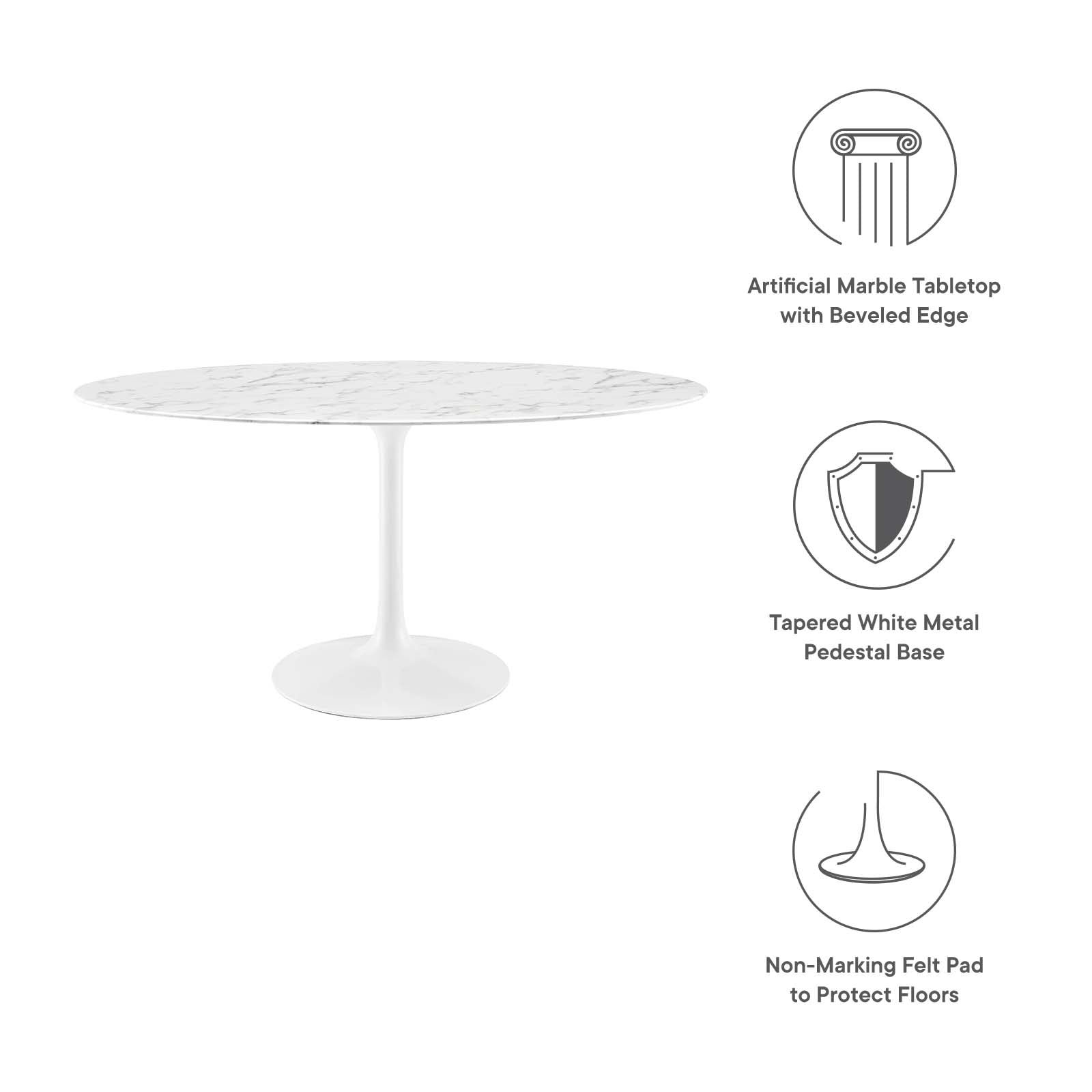 Lippa 60" Oval Artificial Marble Dining Table-Dining Table-Modway-Wall2Wall Furnishings