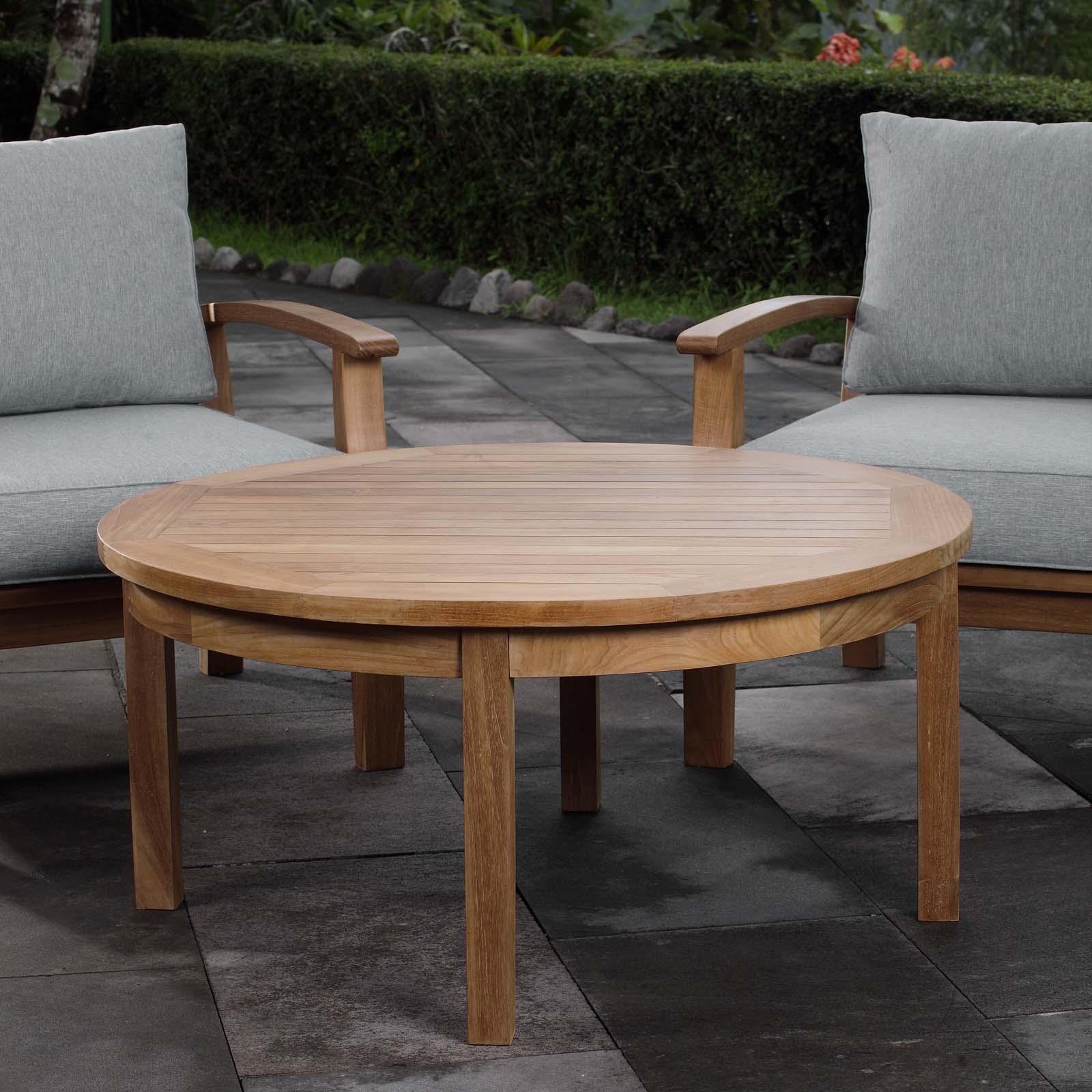 Marina Outdoor Patio Teak Round Coffee Table-Outdoor Coffee Table-Modway-Wall2Wall Furnishings