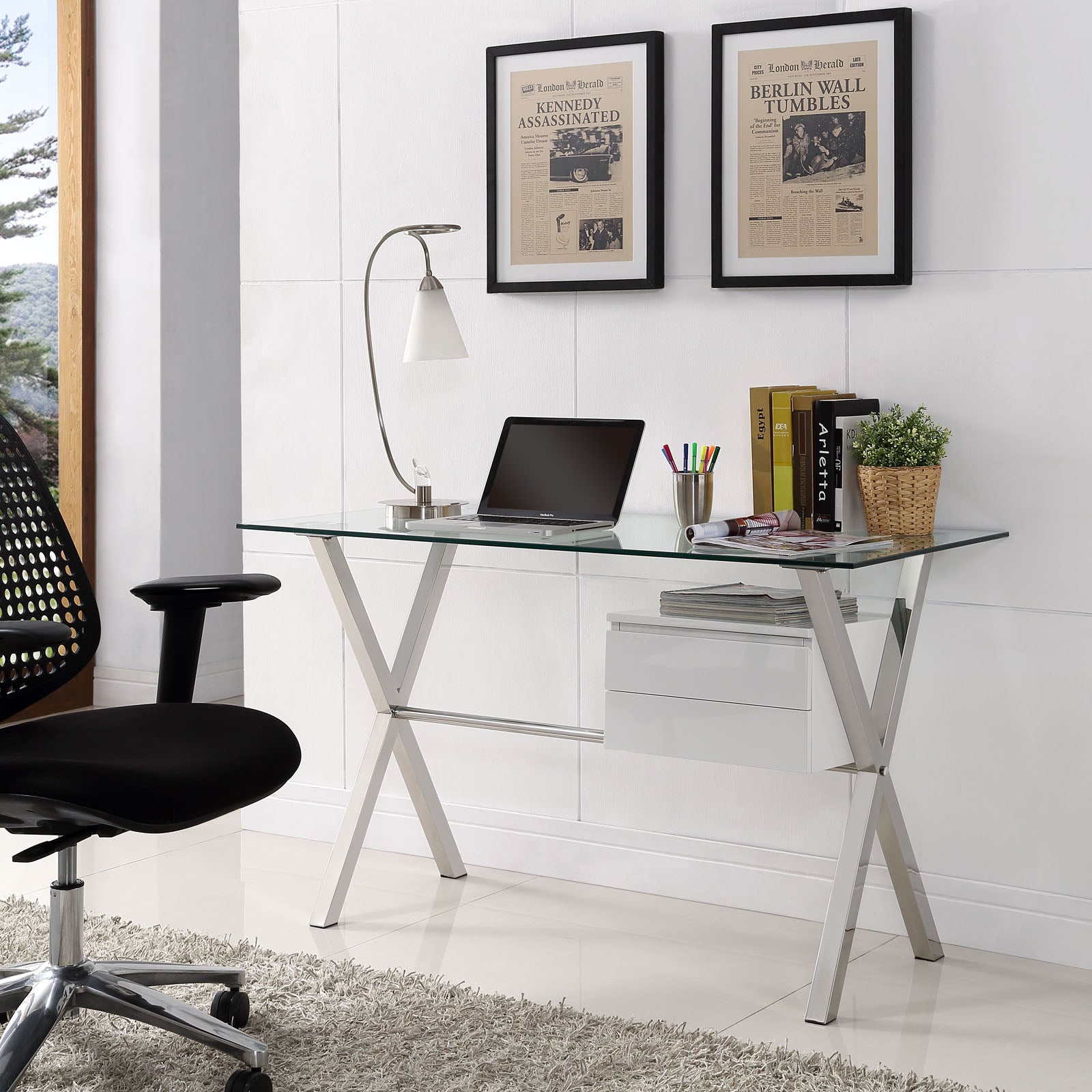 Stasis Glass Top Office Desk-Desk-Modway-Wall2Wall Furnishings