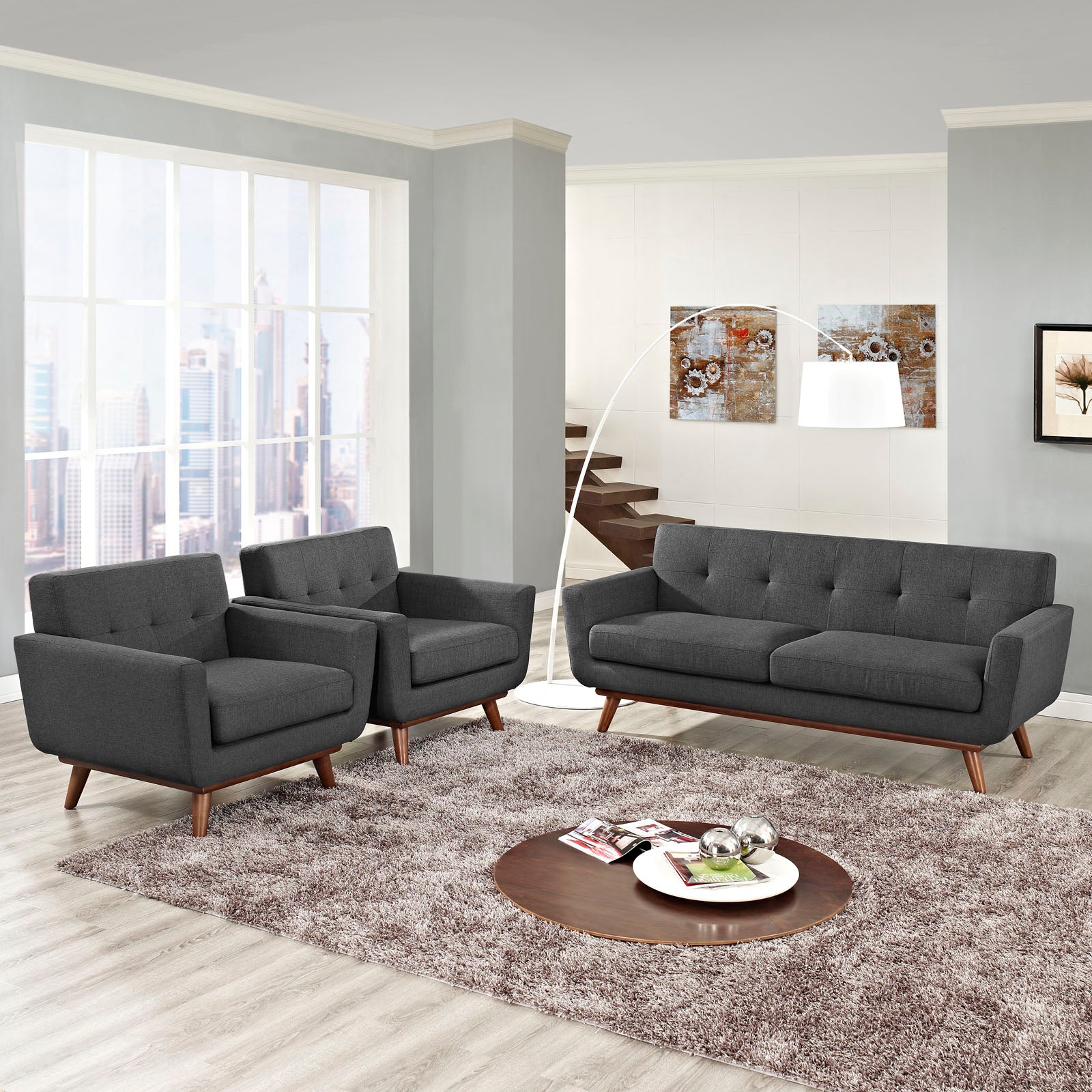 Engage Armchairs and Loveseat Set of 3-Sofa Set-Modway-Wall2Wall Furnishings