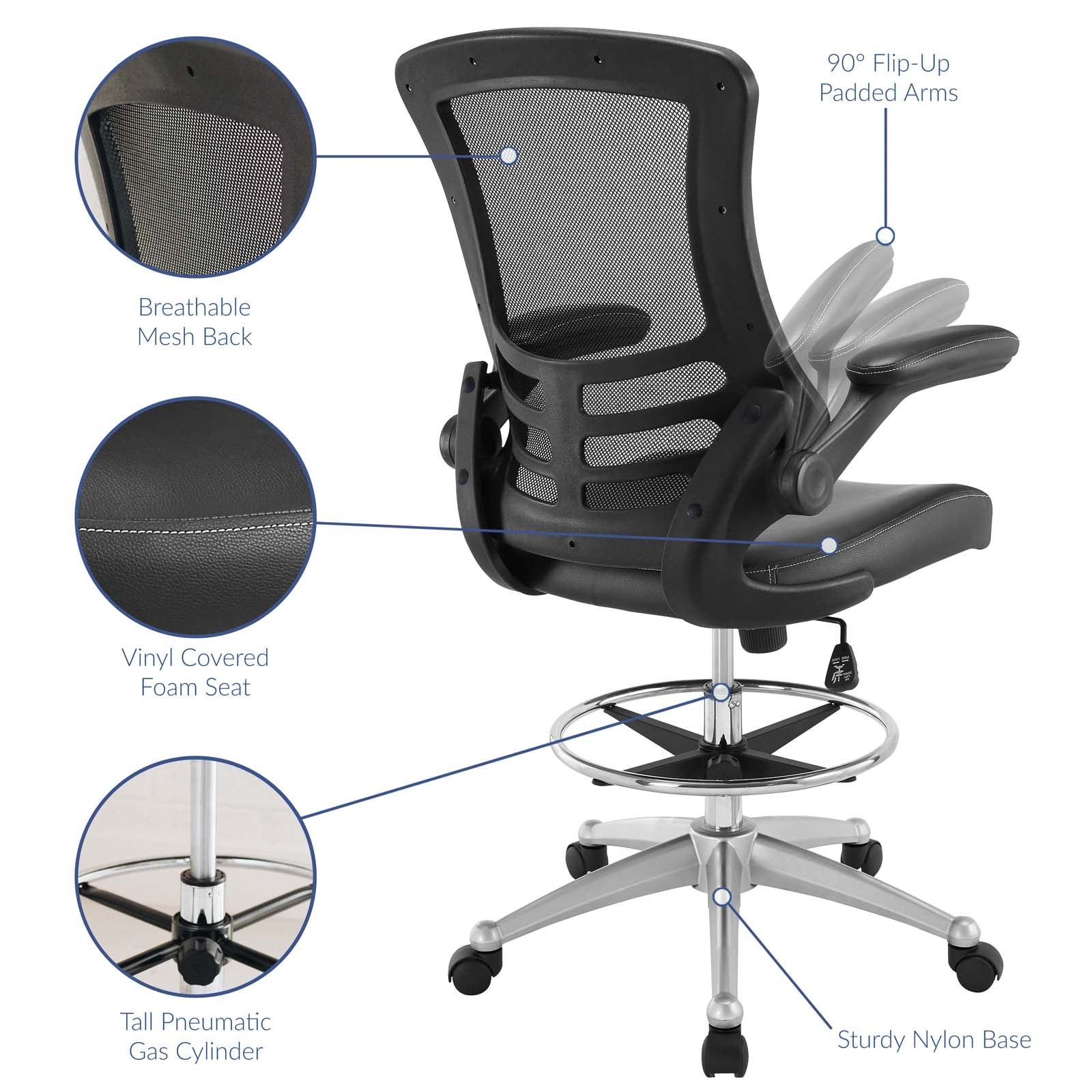 Attainment Vinyl Drafting Chair-Office Chair-Modway-Wall2Wall Furnishings