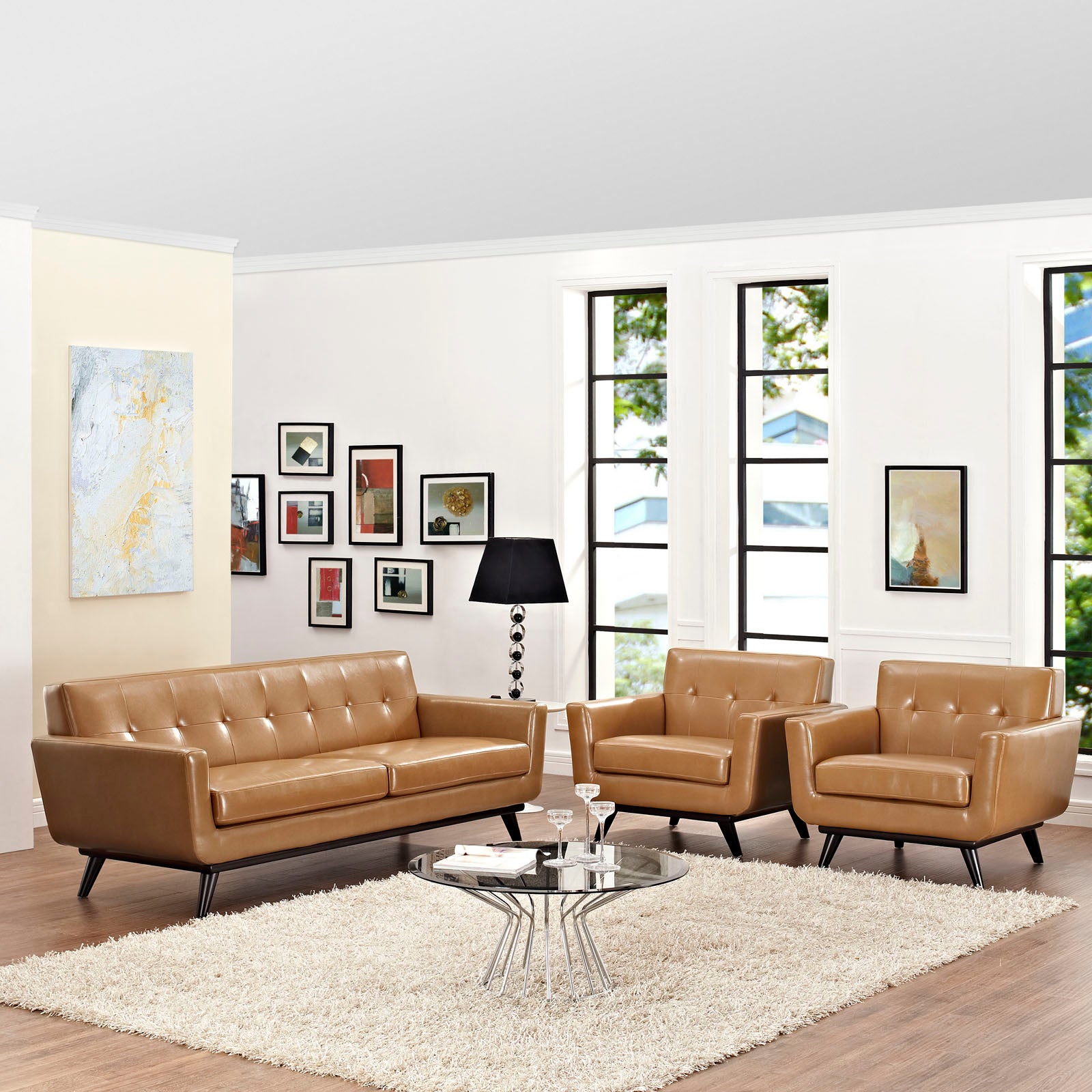 Engage 3 Piece Leather Living Room Set-Sofa Set-Modway-Wall2Wall Furnishings