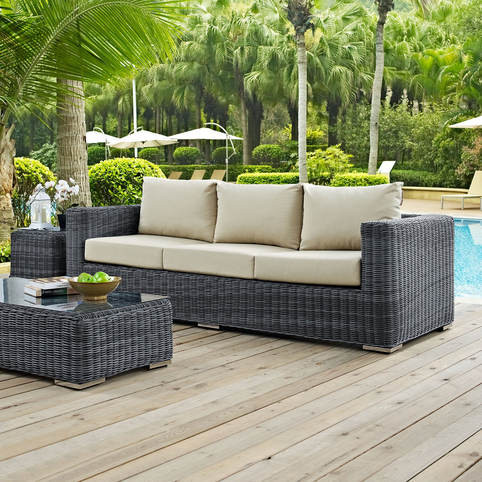 Summon Outdoor Patio Sunbrella® Sofa-Outdoor Sofa-Modway-Wall2Wall Furnishings