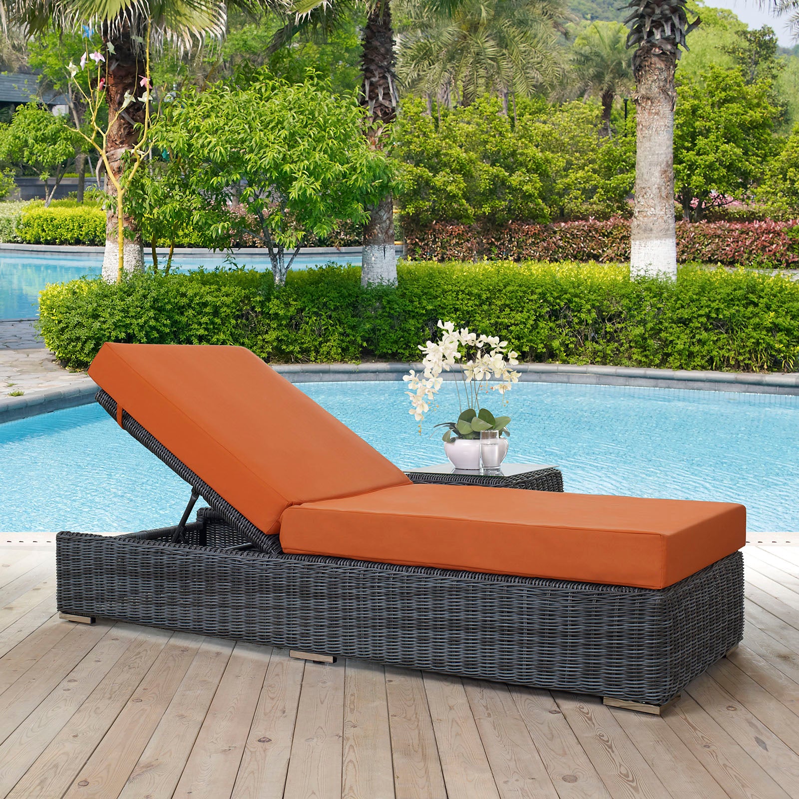 Summon Outdoor Patio Sunbrella® Chaise Lounge-Outdoor Chaise-Modway-Wall2Wall Furnishings