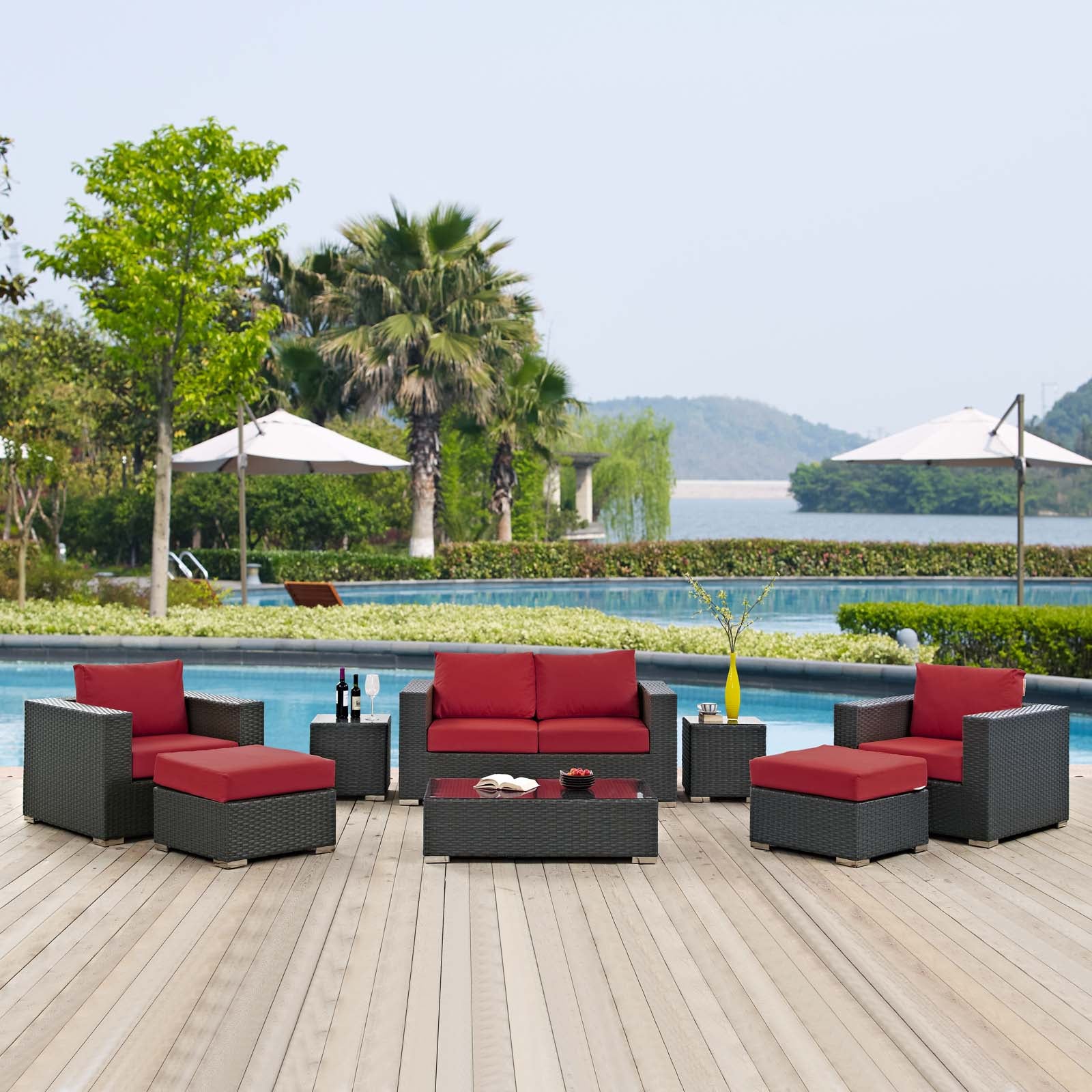 Sojourn 8 Piece Outdoor Patio Sunbrella® Sectional Set-Outdoor Set-Modway-Wall2Wall Furnishings