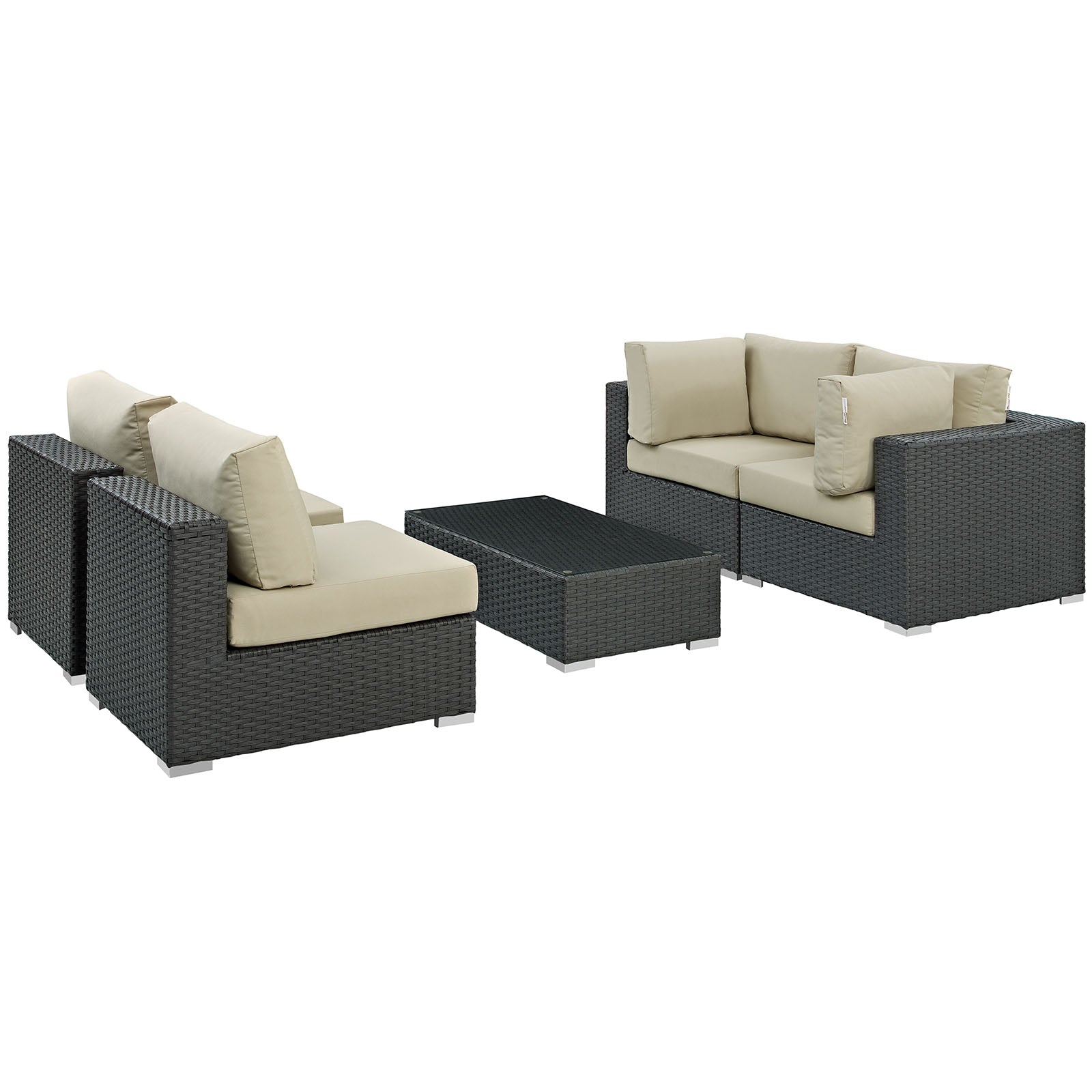 Sojourn 5 Piece Outdoor Patio Sunbrella® Sectional Set-Outdoor Set-Modway-Wall2Wall Furnishings