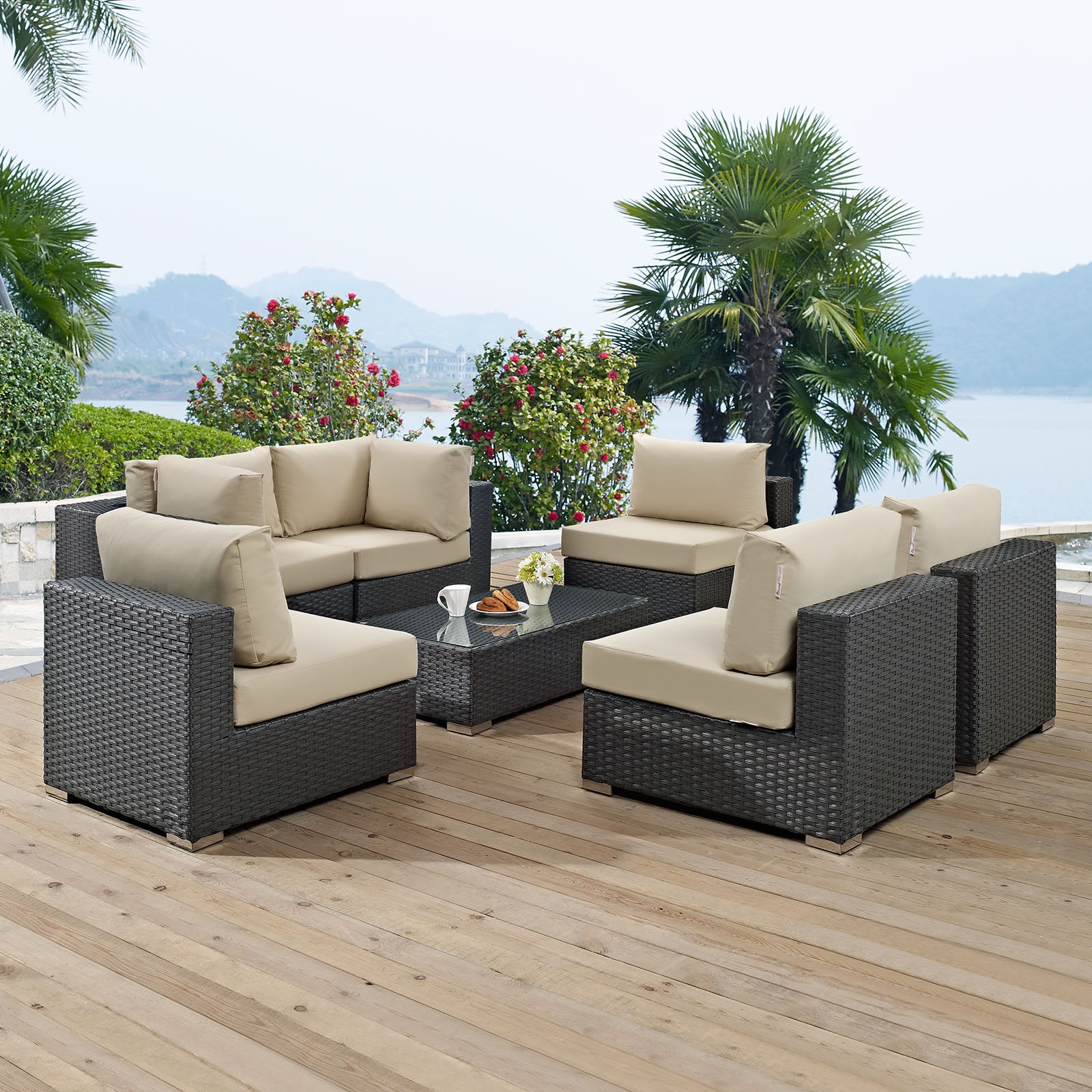 Sojourn 7 Piece Outdoor Patio Sunbrella® Sectional Set-Outdoor Set-Modway-Wall2Wall Furnishings