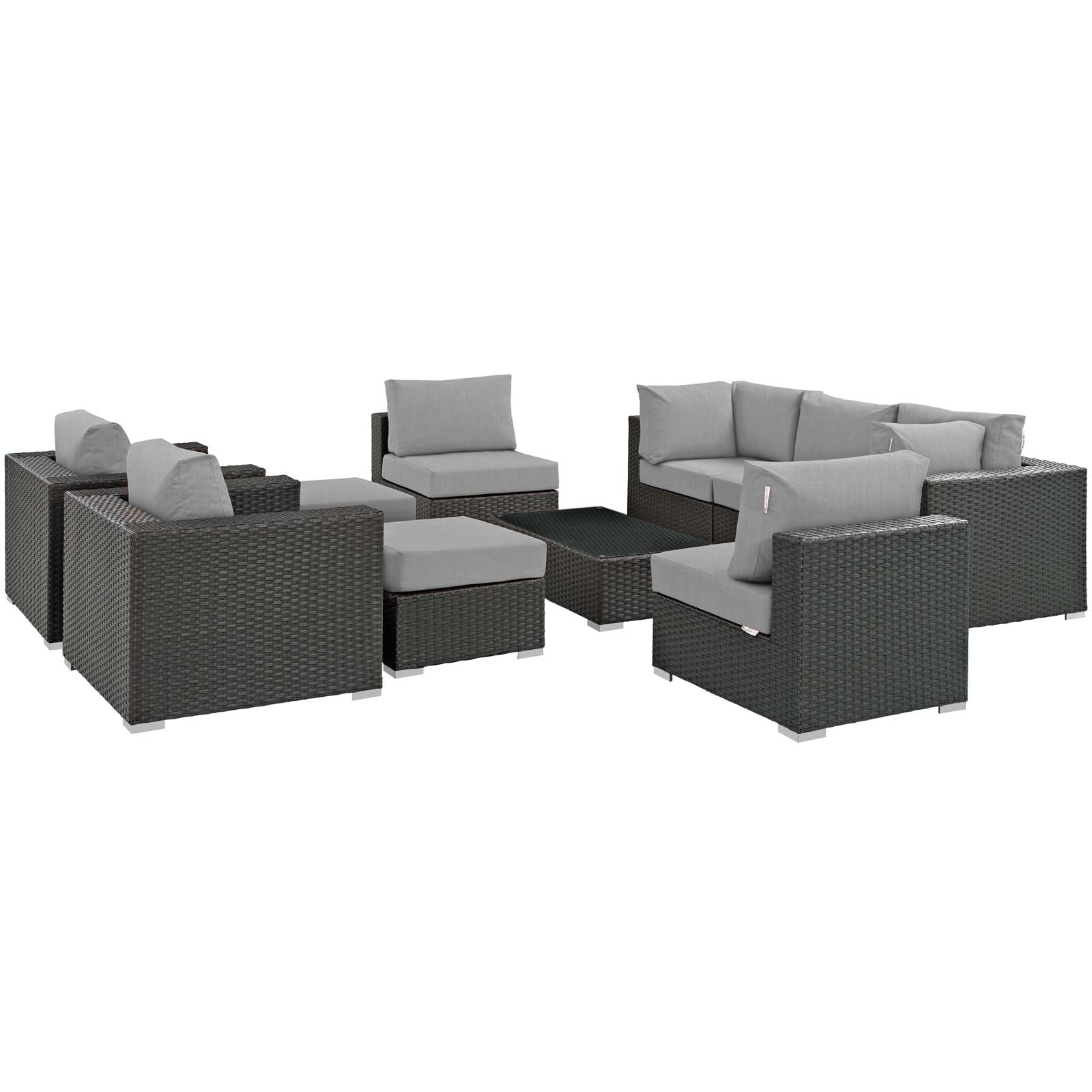 Sojourn 10 Piece Outdoor Patio Sunbrella® Sectional Set-Outdoor Sectional-Modway-Wall2Wall Furnishings