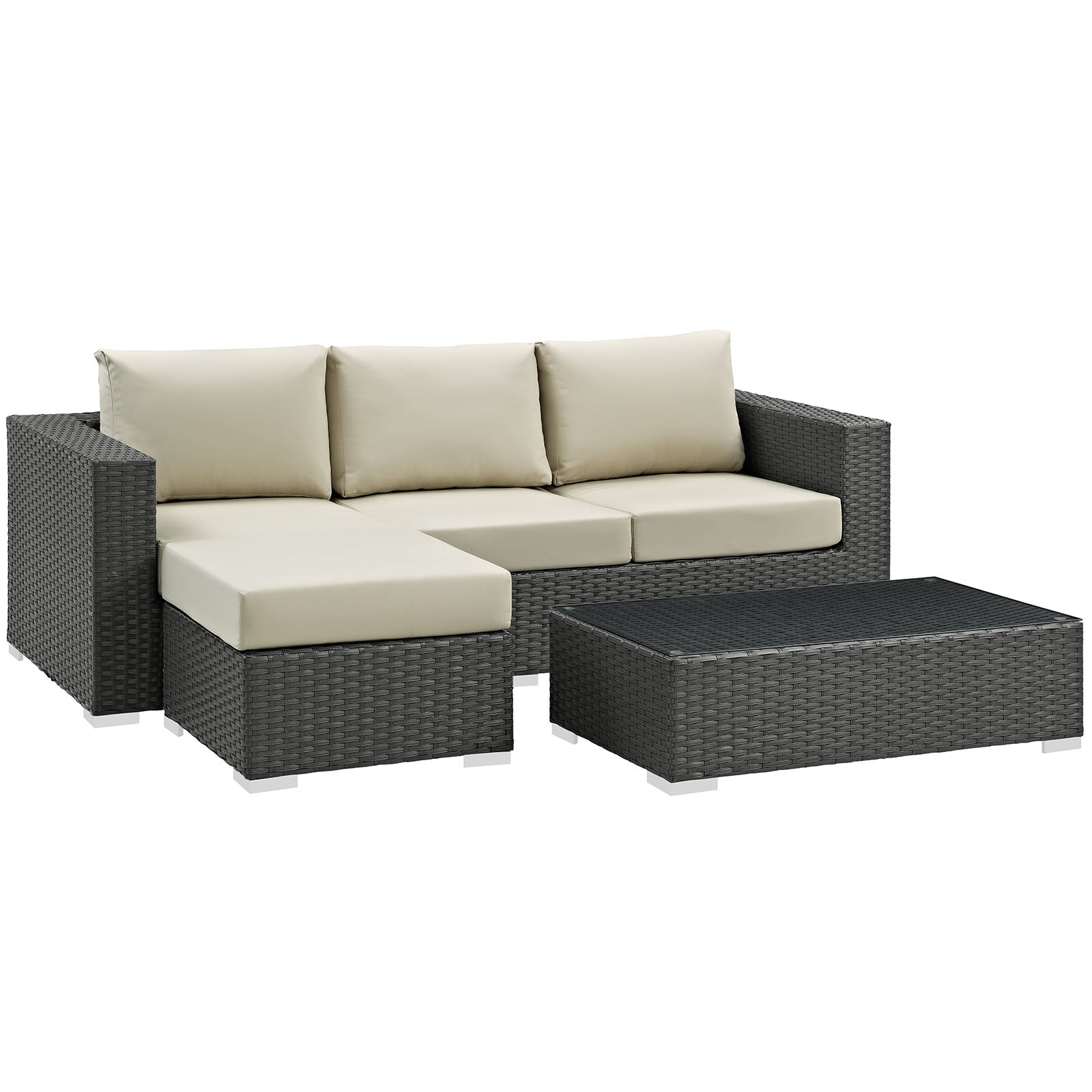 Sojourn 3 Piece Outdoor Patio Sunbrella® Sectional Set-Outdoor Set-Modway-Wall2Wall Furnishings