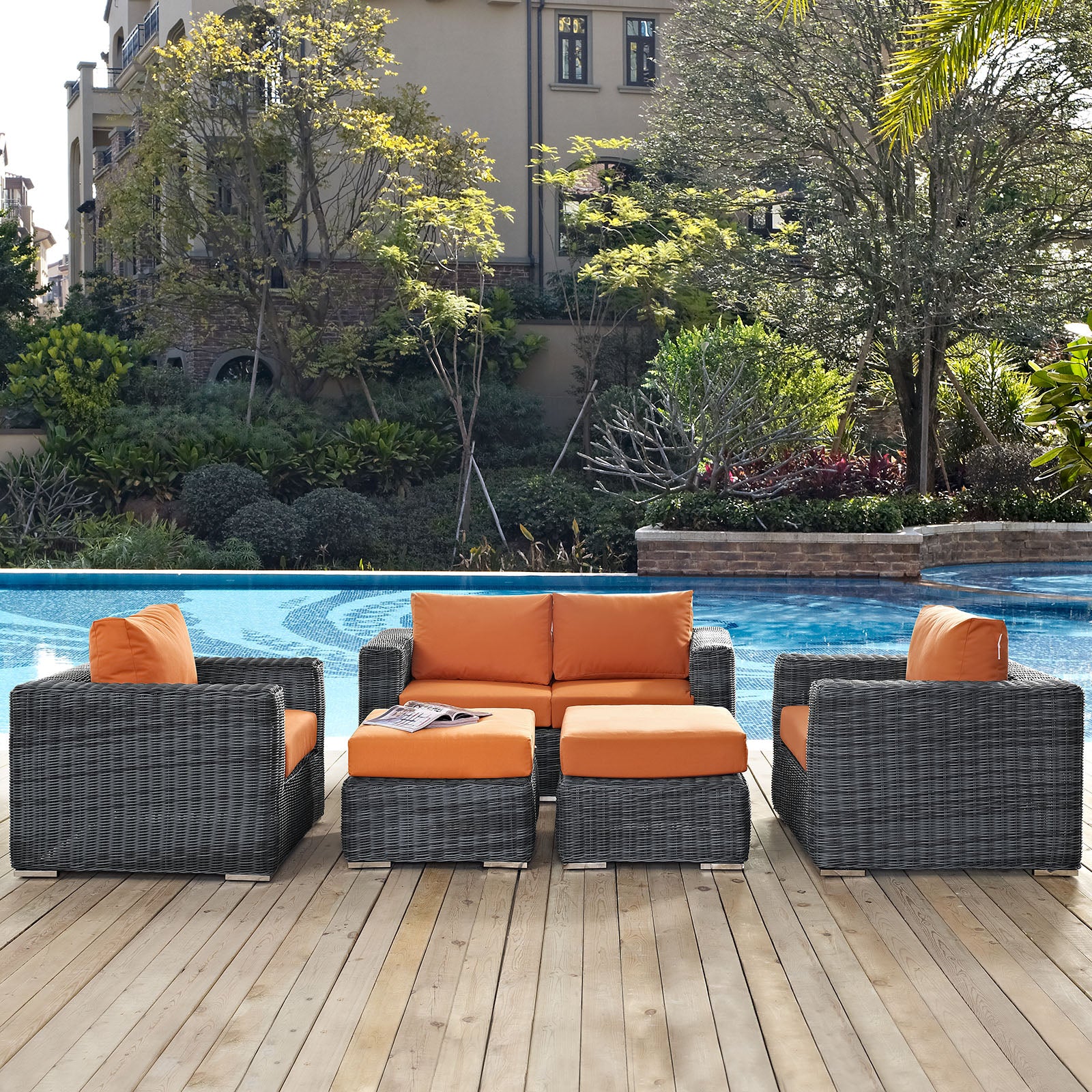 Summon 5 Piece Outdoor Patio Sunbrella® Sectional Set-Outdoor Set-Modway-Wall2Wall Furnishings