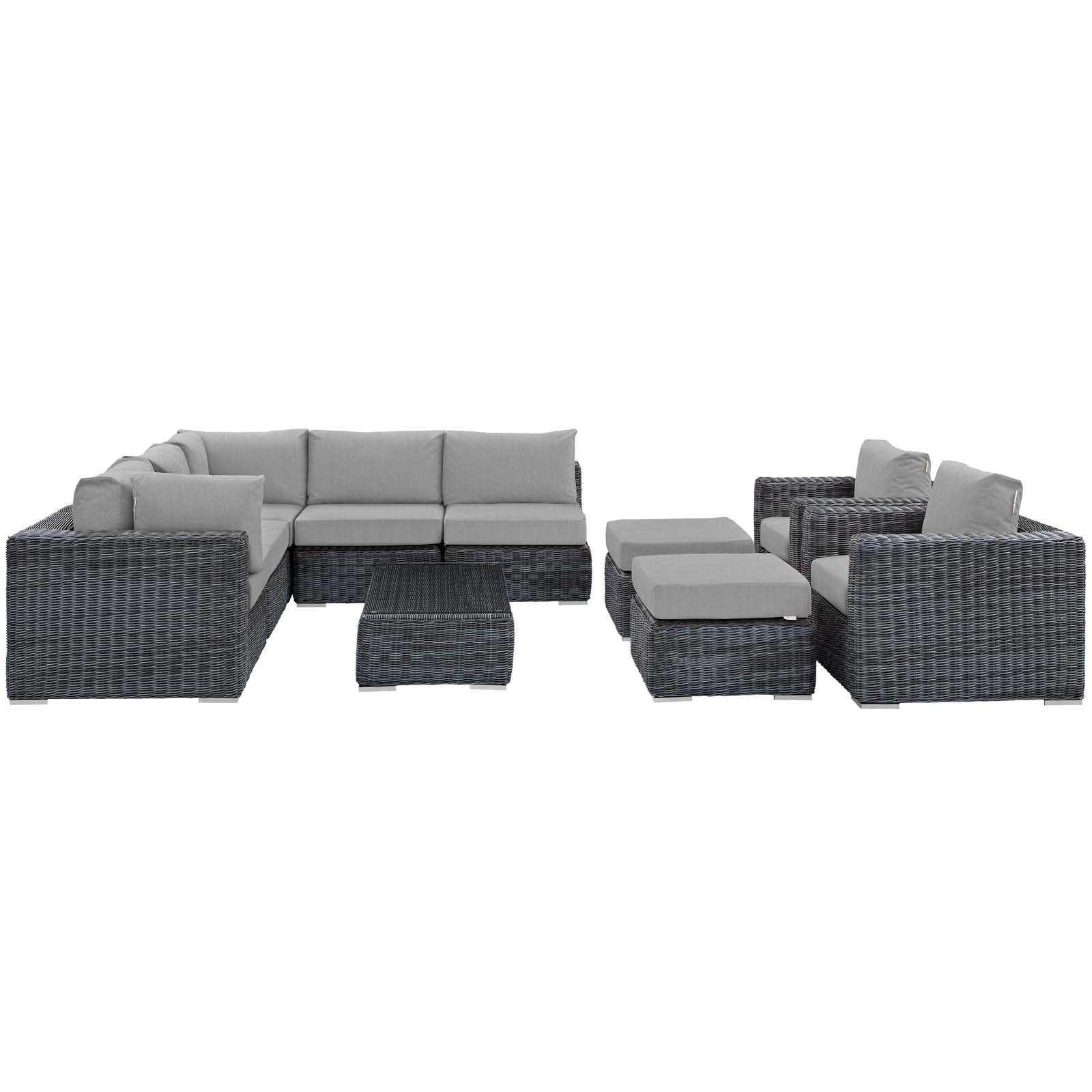 Summon 10 Piece Outdoor Patio Sunbrella® Sectional Set-Outdoor Sectional-Modway-Wall2Wall Furnishings