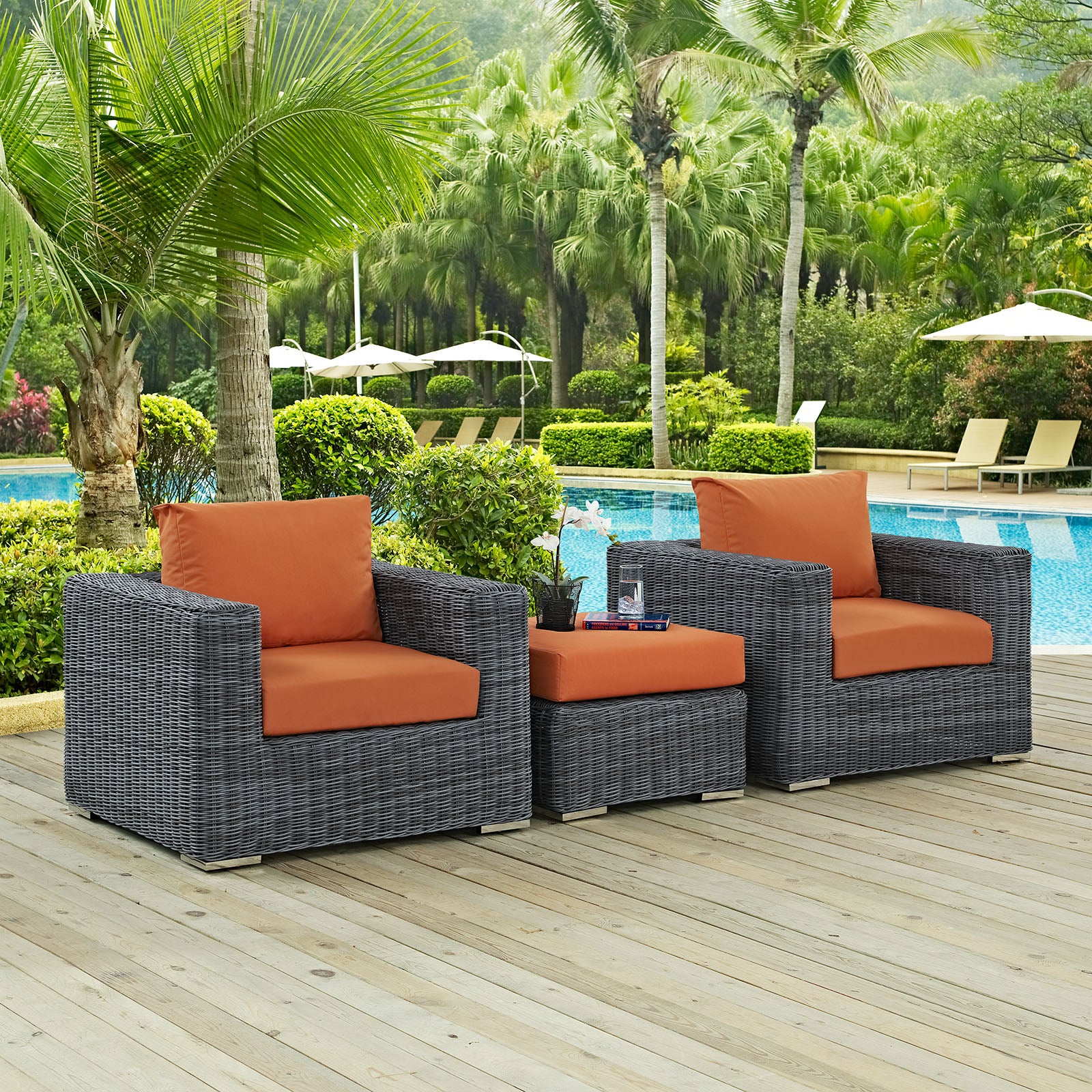 Summon 3 Piece Outdoor Patio Sunbrella® Sectional Set-Outdoor Set-Modway-Wall2Wall Furnishings