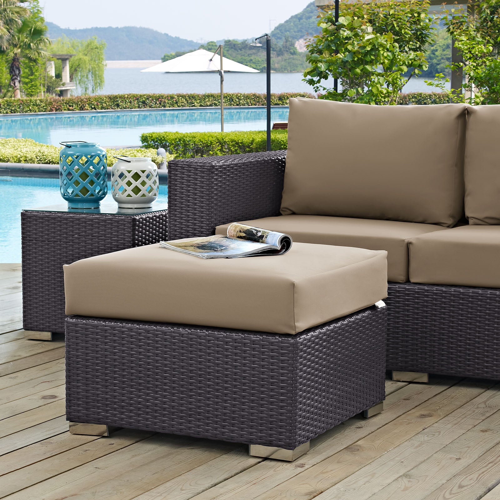 Convene Outdoor Patio Fabric Square Ottoman-Outdoor Ottoman-Modway-Wall2Wall Furnishings