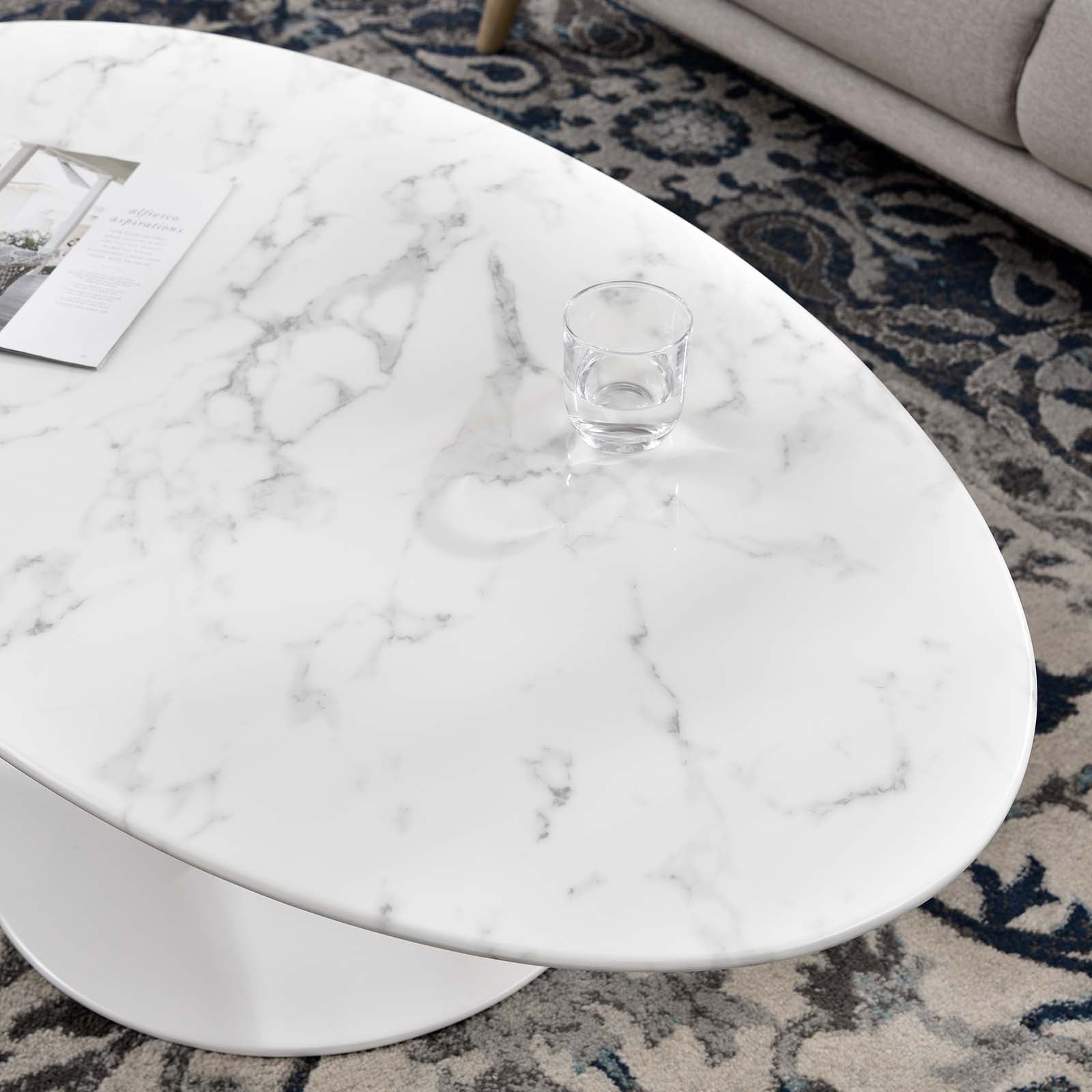 Lippa 48" Oval-Shaped Artificial Marble Coffee Table-Coffee Table-Modway-Wall2Wall Furnishings