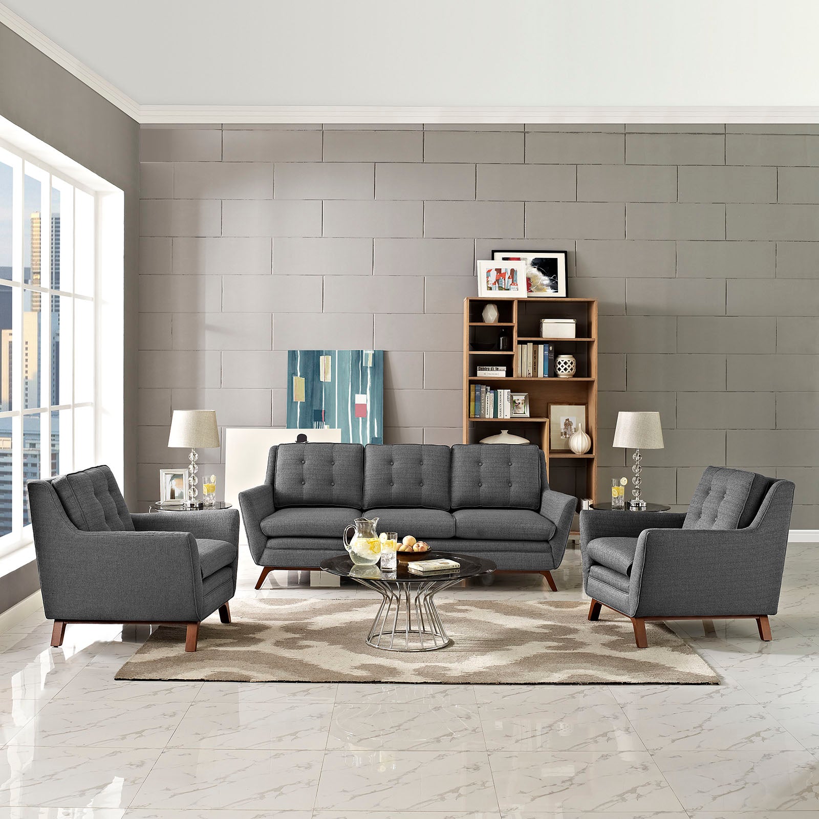 Beguile 3 Piece Upholstered Fabric Living Room Set-Sofa Set-Modway-Wall2Wall Furnishings