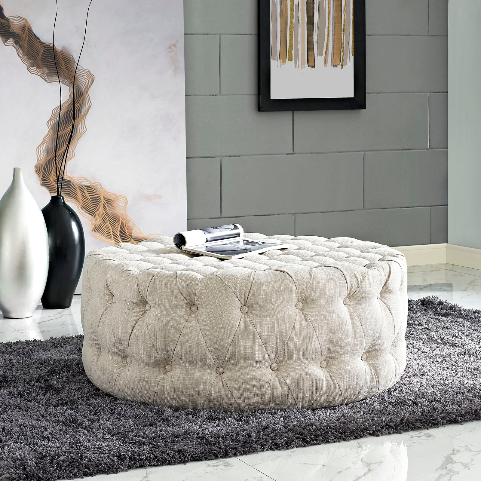 Amour Upholstered Fabric Ottoman-Ottoman-Modway-Wall2Wall Furnishings