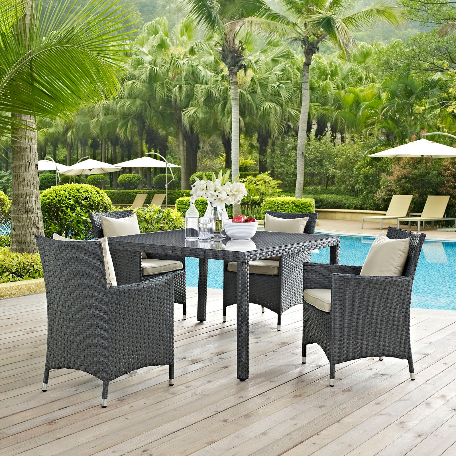 Sojourn 4 Piece Outdoor Patio Sunbrella® Dining Set-Outdoor Dining Set-Modway-Wall2Wall Furnishings