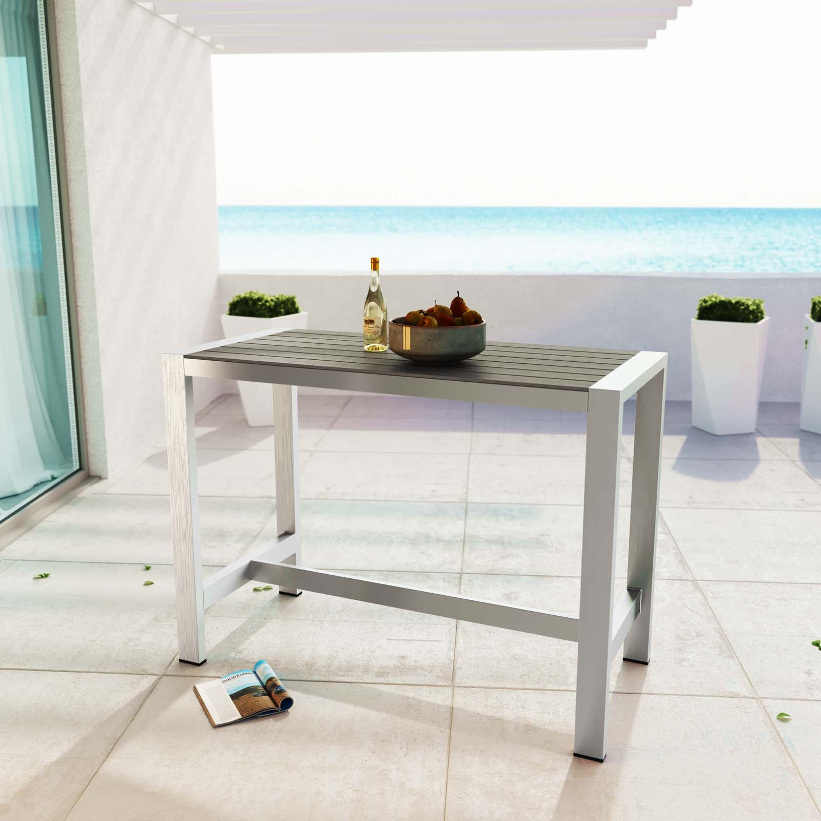 Shore Outdoor Patio Aluminum Rectangle Bar Table-Outdoor Bar Table-Modway-Wall2Wall Furnishings